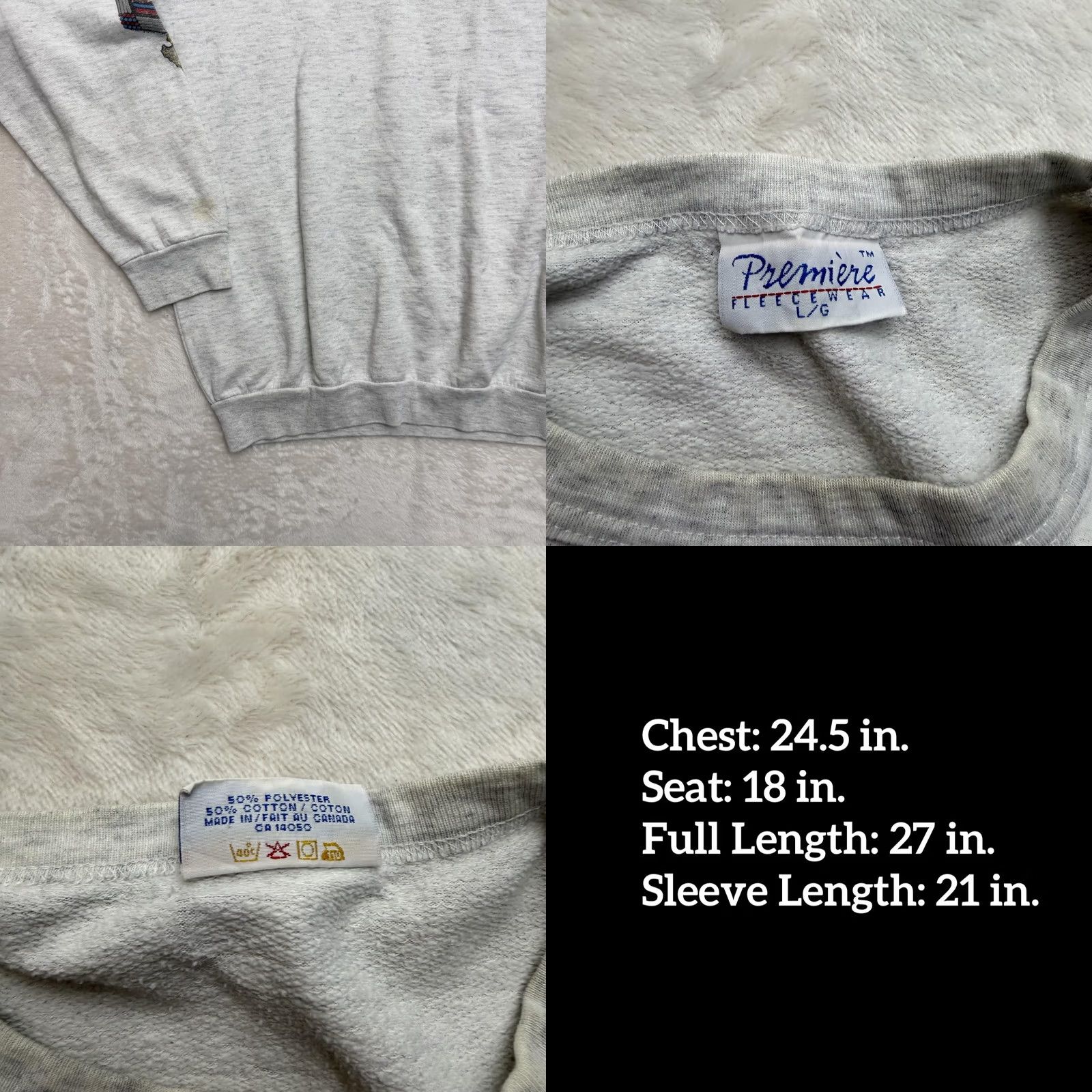 Native VINTAGE Premiere Canada Native Sweatshirt Mens Large Gray Fleeceware Size US L / EU 52-54 / 3 - 10 Thumbnail