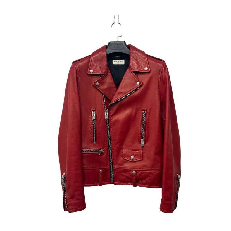 Saint Laurent Paris Saint Laurent Red Leather Motorcycle Jacket-2508 Size US M / EU 48-50 / 2 - 1 Thumbnail