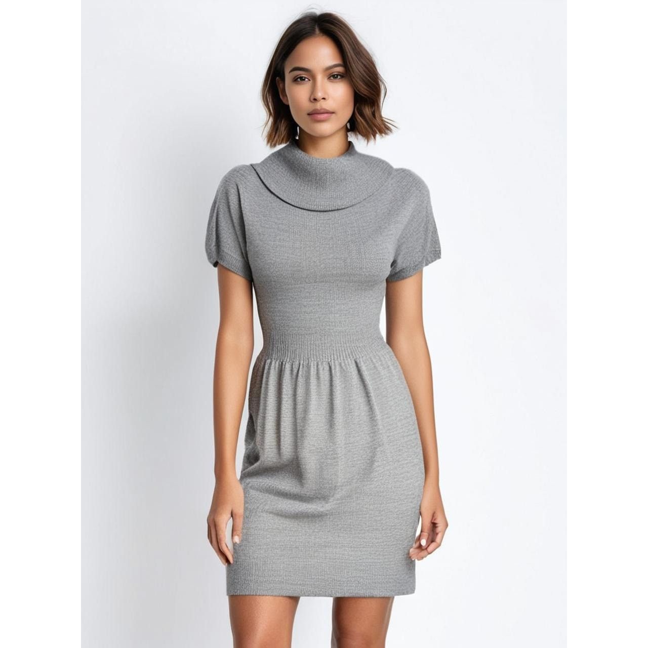 Loft Ann Taylor LOFT Gray Sweater Dress Medium Short Sleeve Size M / US 6-8 / IT 42-44 - 1 Thumbnail