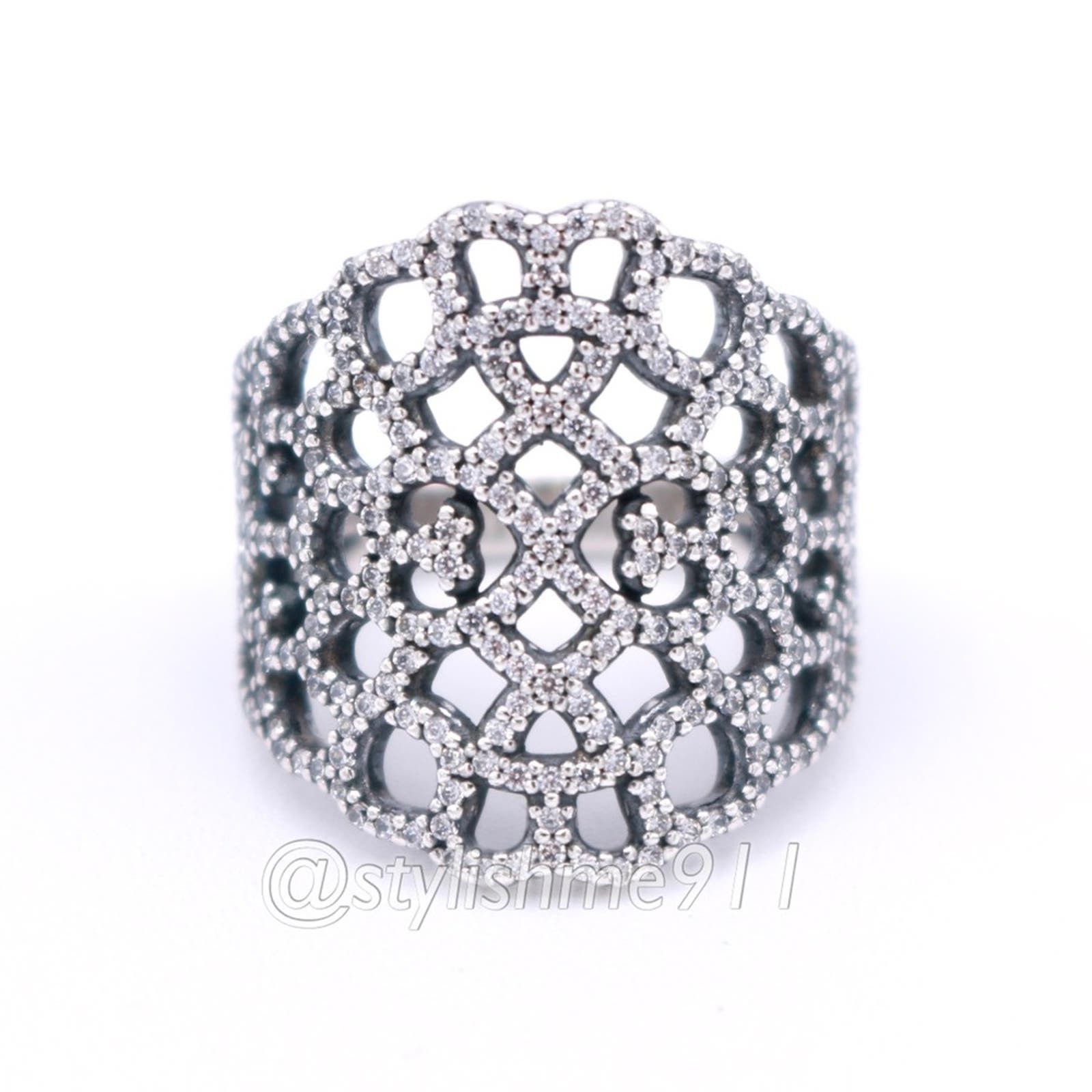 image of Vintage Authentic Pandora Silver Shimmering Lace Ring, Women's
