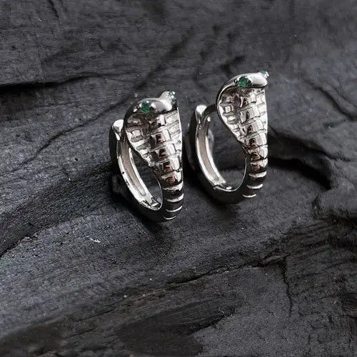 Designer × Jewelry 925 Silver Plated Snake Hoop Earrings for Men Women Size ONE SIZE - 1 Thumbnail