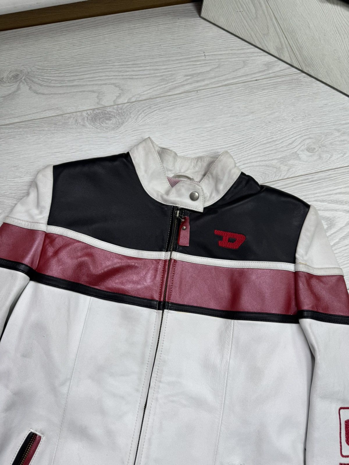 RARE⚠️ Diesel Vintage Y2K Moto White Leather Jacket Big Logo