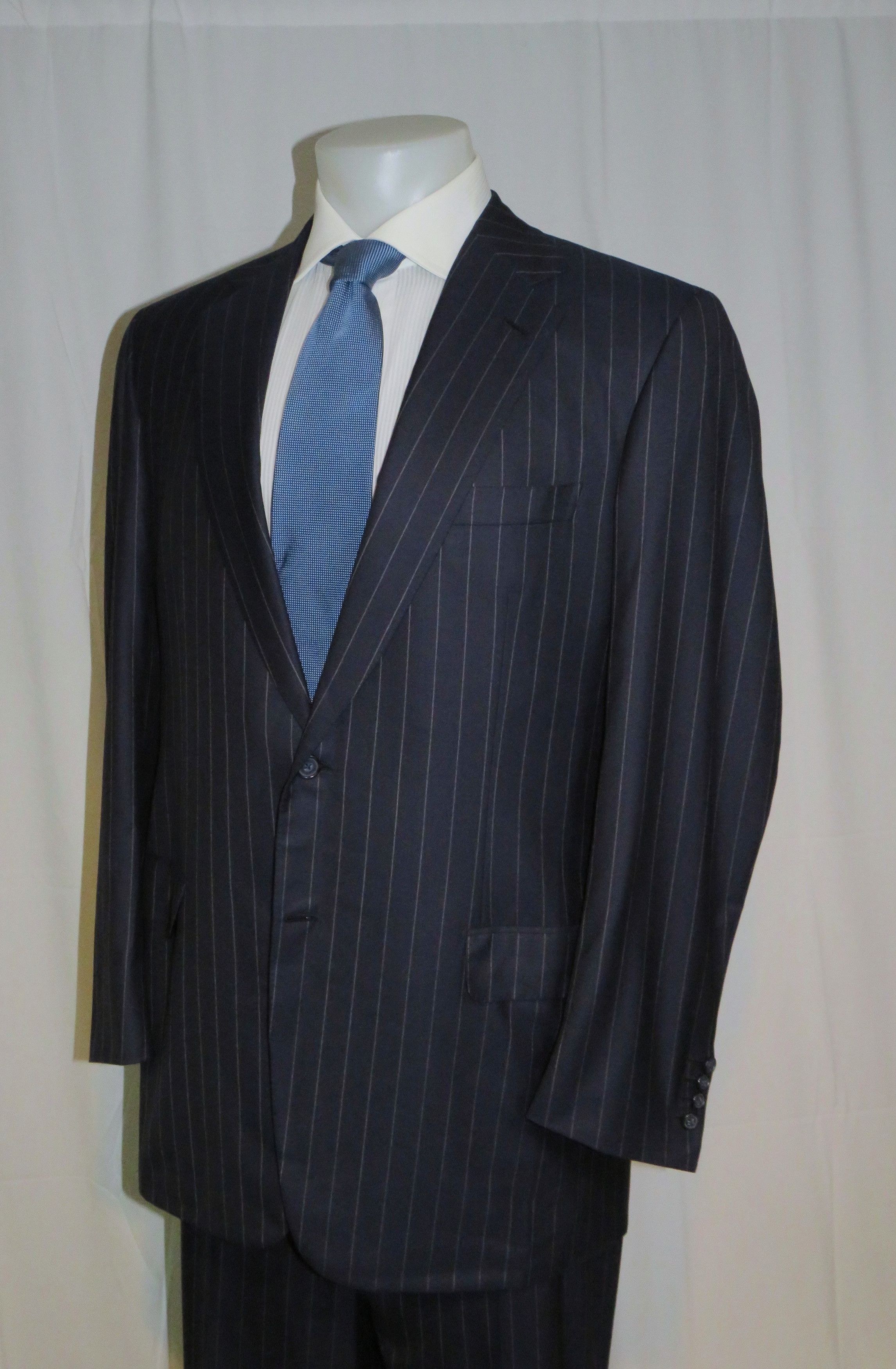 Brioni Super 160 Nomentano Custom Navy Stripe Two Button Suit 42L Size 42L - 8 Thumbnail