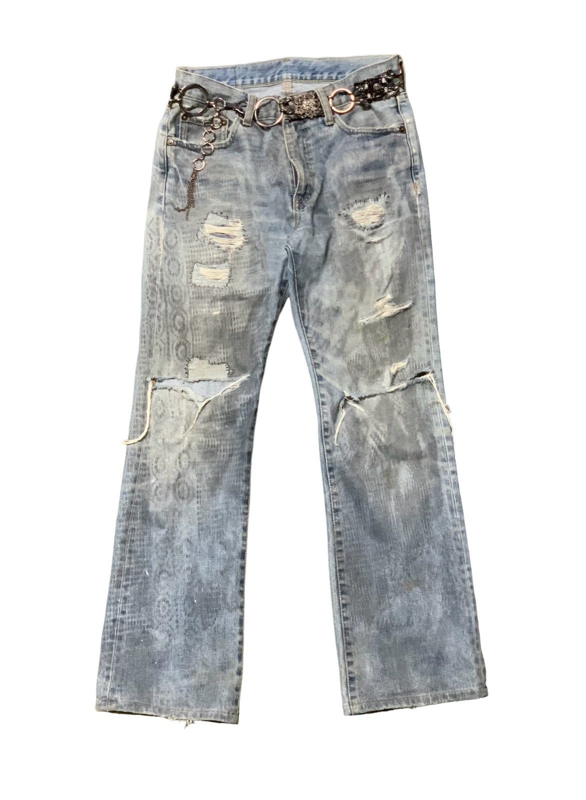 💥Y2k Uniqlo Distressed Custom Pants With Chain Belts