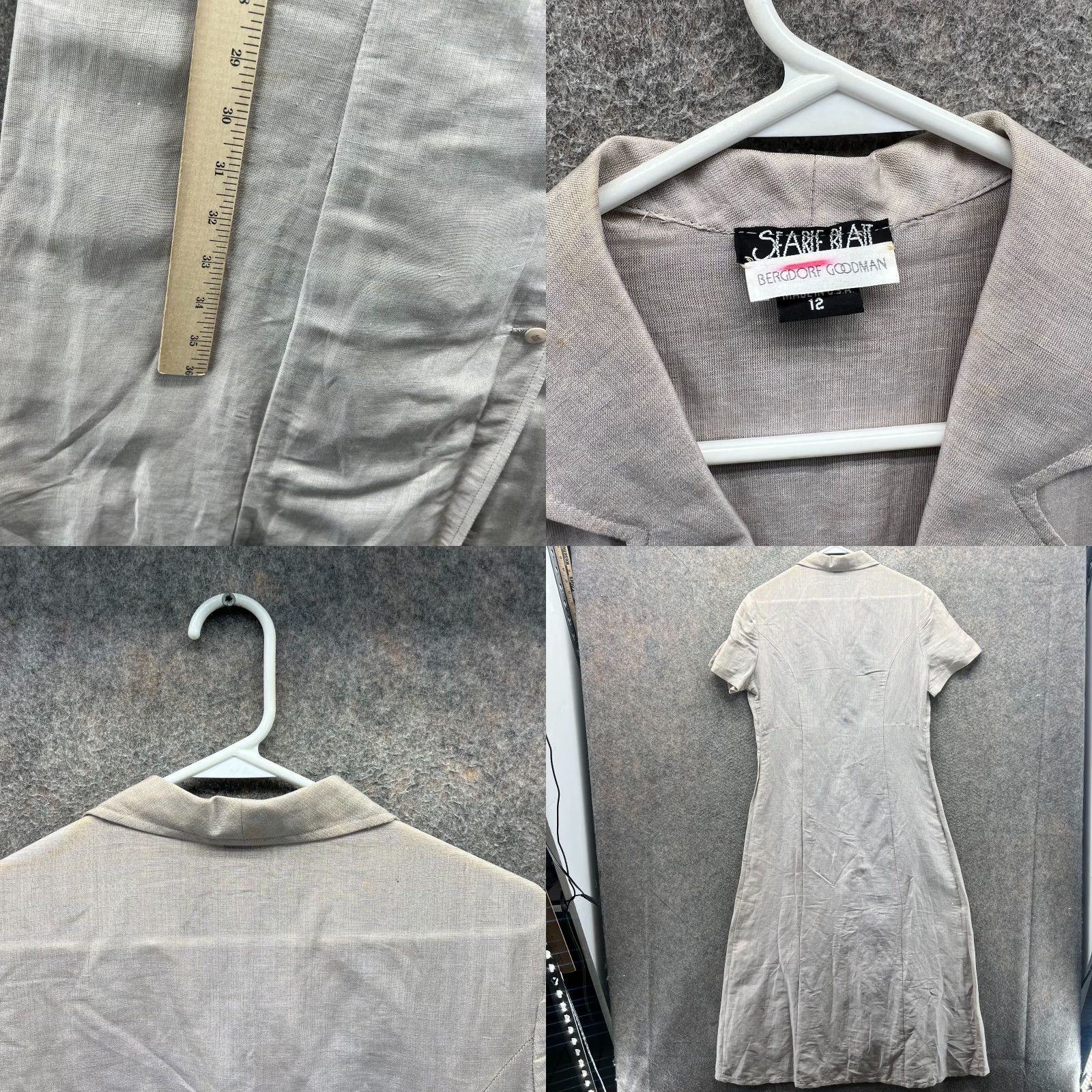 Bergdorf Goodman Searle blatt Dress Women 12 Beige Button Down Linen Dress Shirt 70s Casual Midi Woven Pockets Shirt Dress Womens Size XL / US 12-14 / IT 48-50 - 8 Thumbnail