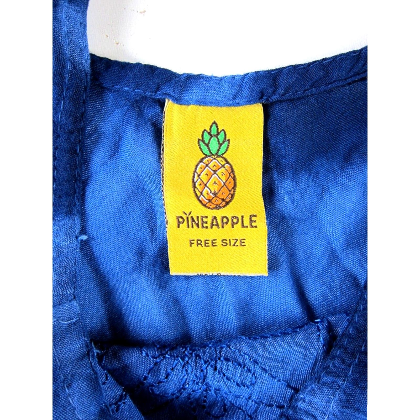 Vintage VTG Pineapple Rayon Blue White Tie Dye Short Sleeve Tunic Shift Smock Dress S-M Size 28" / US 6 / IT 42 - 3 Thumbnail