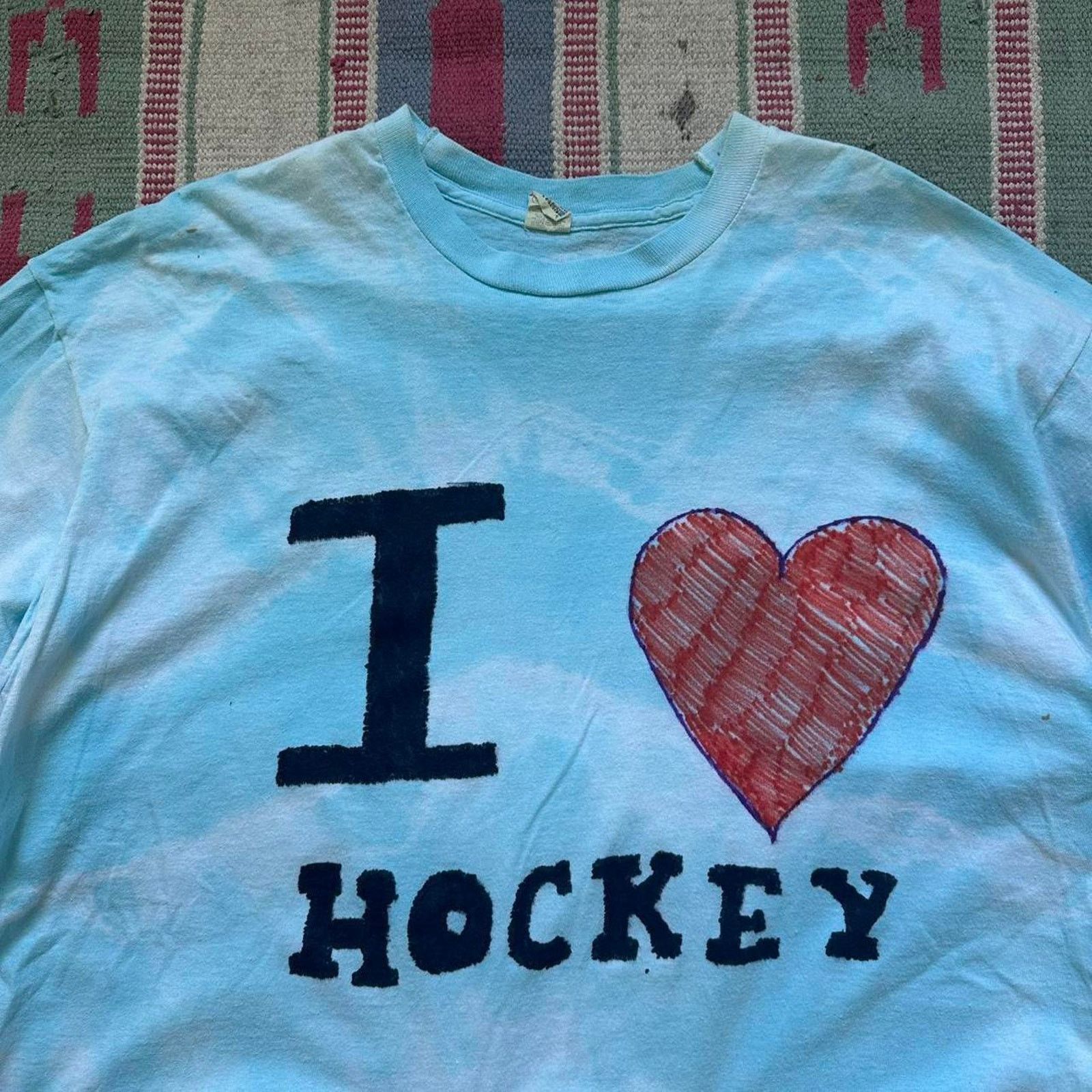 Other × Vintage RARE VINTAGE 70S I HEART hockey LOVE CUSTOM TIE DYE SHIRT Size US XXL / EU 58 / 5 - 3 Thumbnail