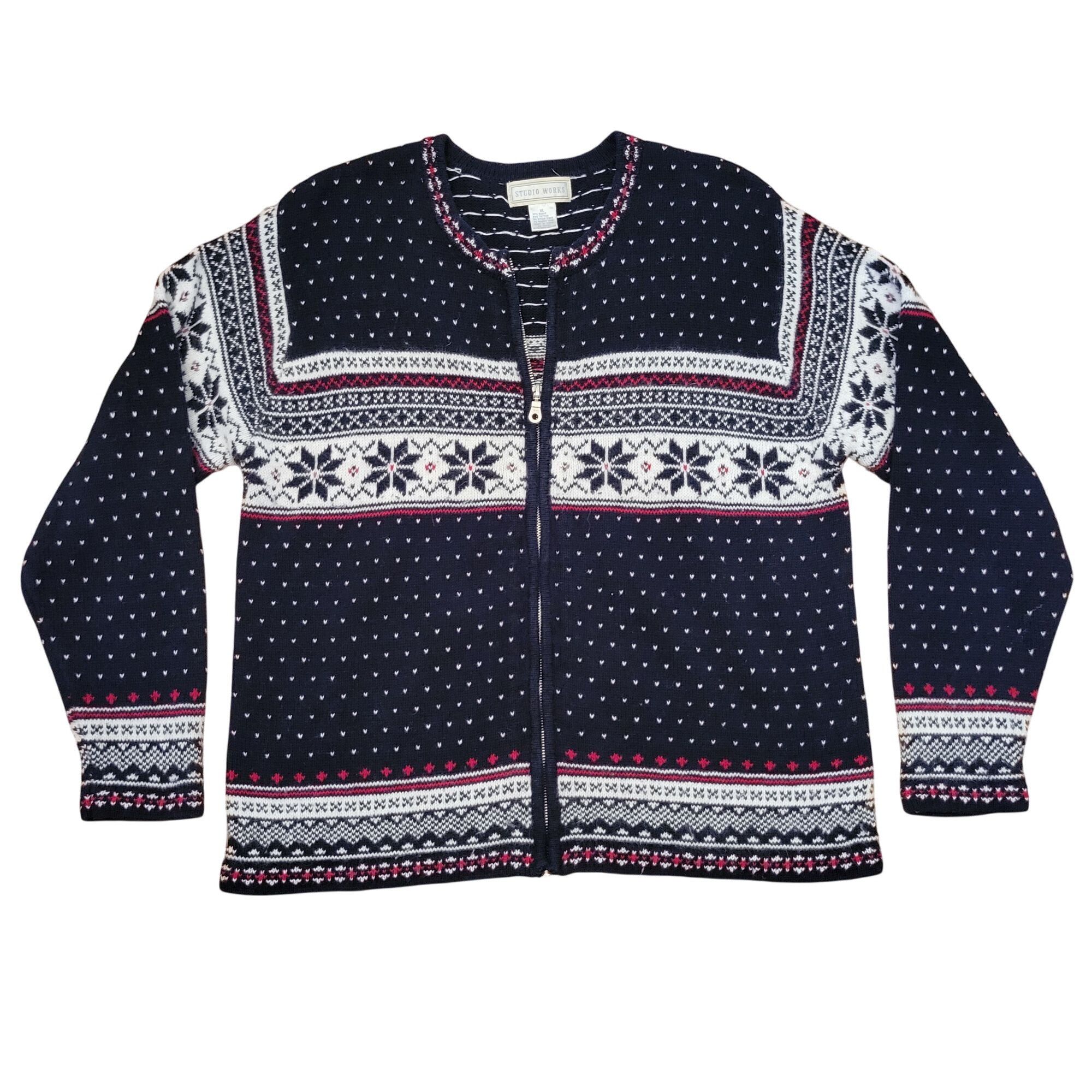 Other Studio Works XL Nordic Fair Isle Snowflakes Cardigan Sweater Size XL / US 12-14 / IT 48-50 - 1 Thumbnail