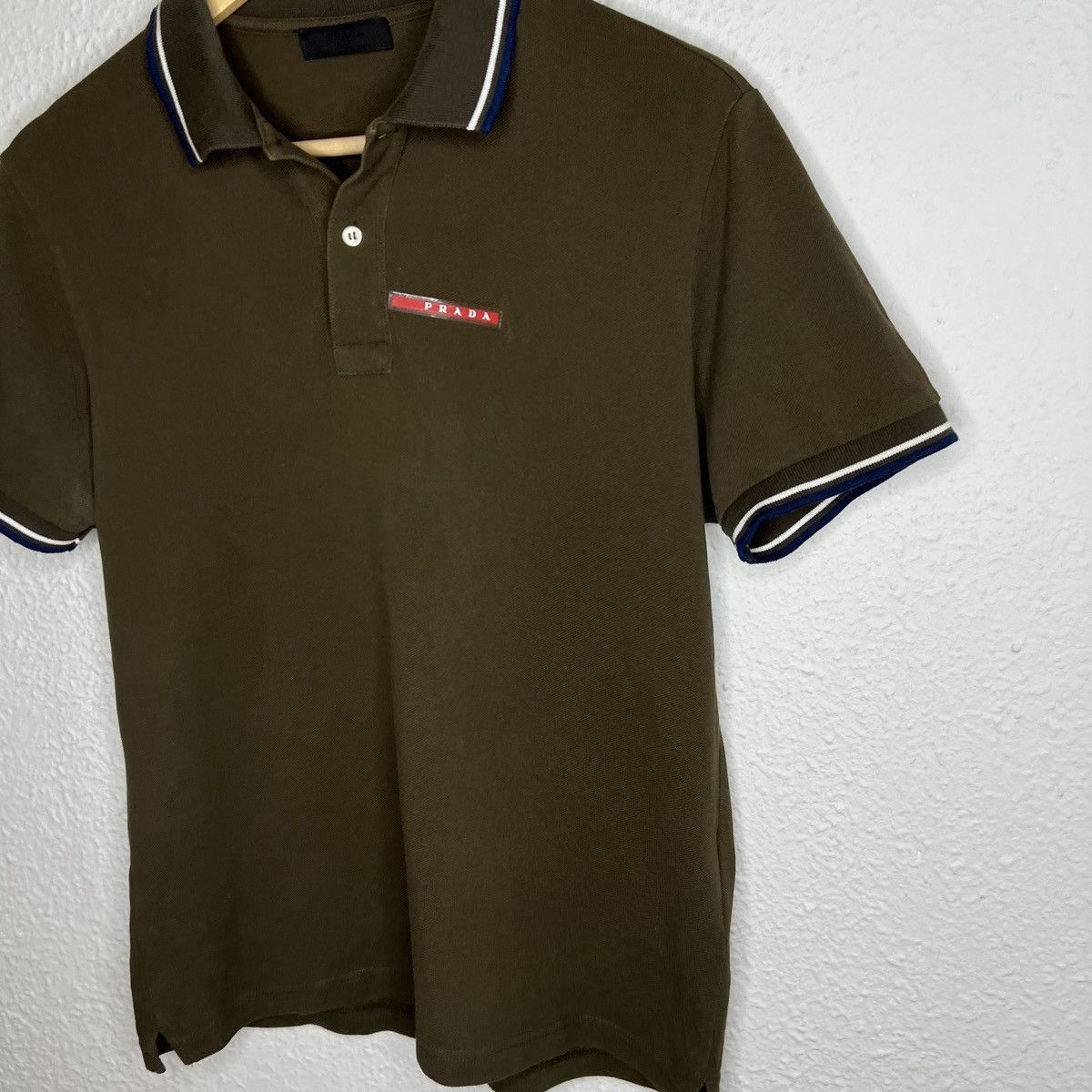Prada Prada Polo Tshirt Tee Green Khaki Logo Red Rare Y2K Drill Size US M / EU 48-50 / 2 - 3 Thumbnail