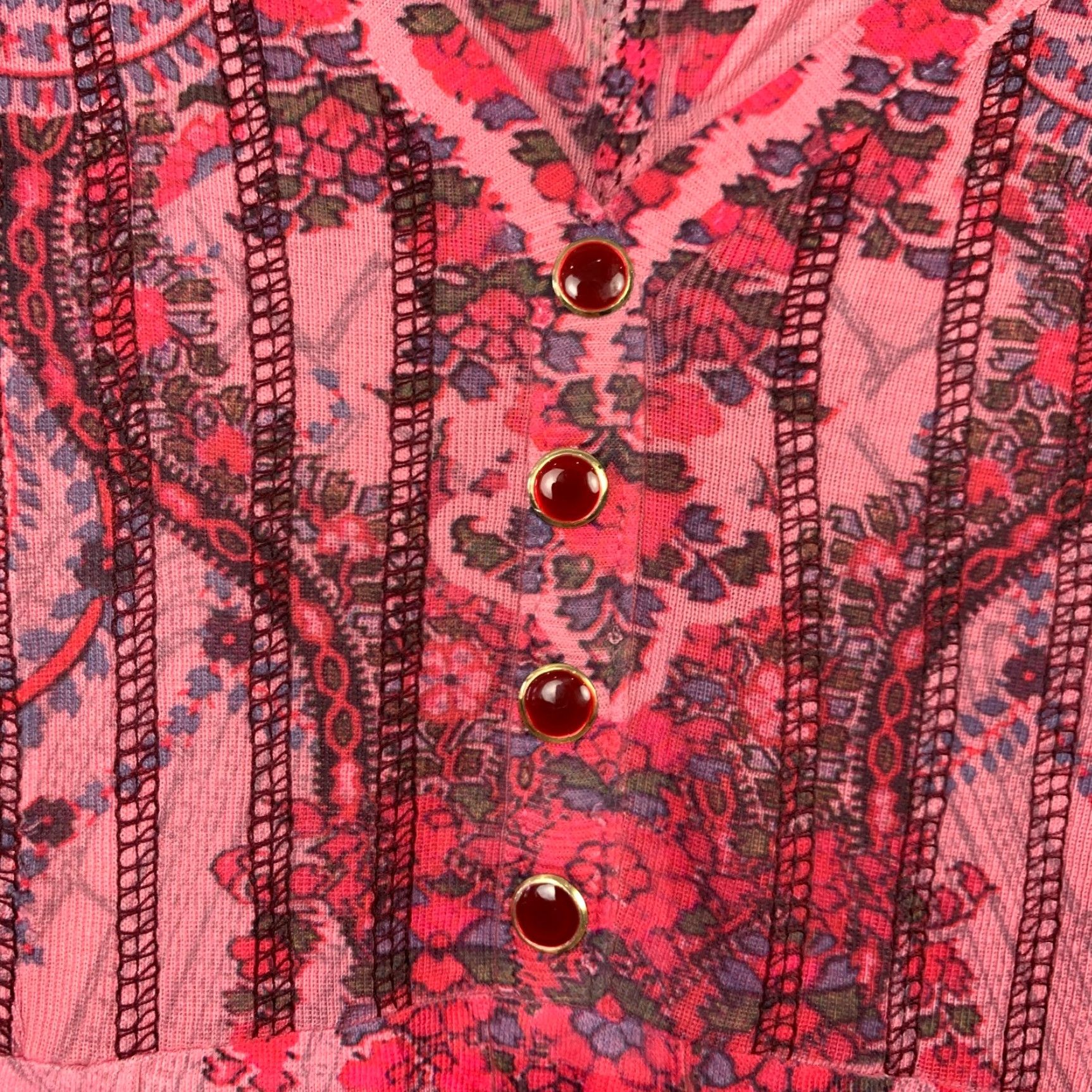 Vintage Oneworld One World Live & Let Live Bell Sleeve Pink Artsy Short Sleeve Shirt Top Small Womens Blouse Paisley 100% Polyester Size S / US 4 / IT 40 - 5 Thumbnail