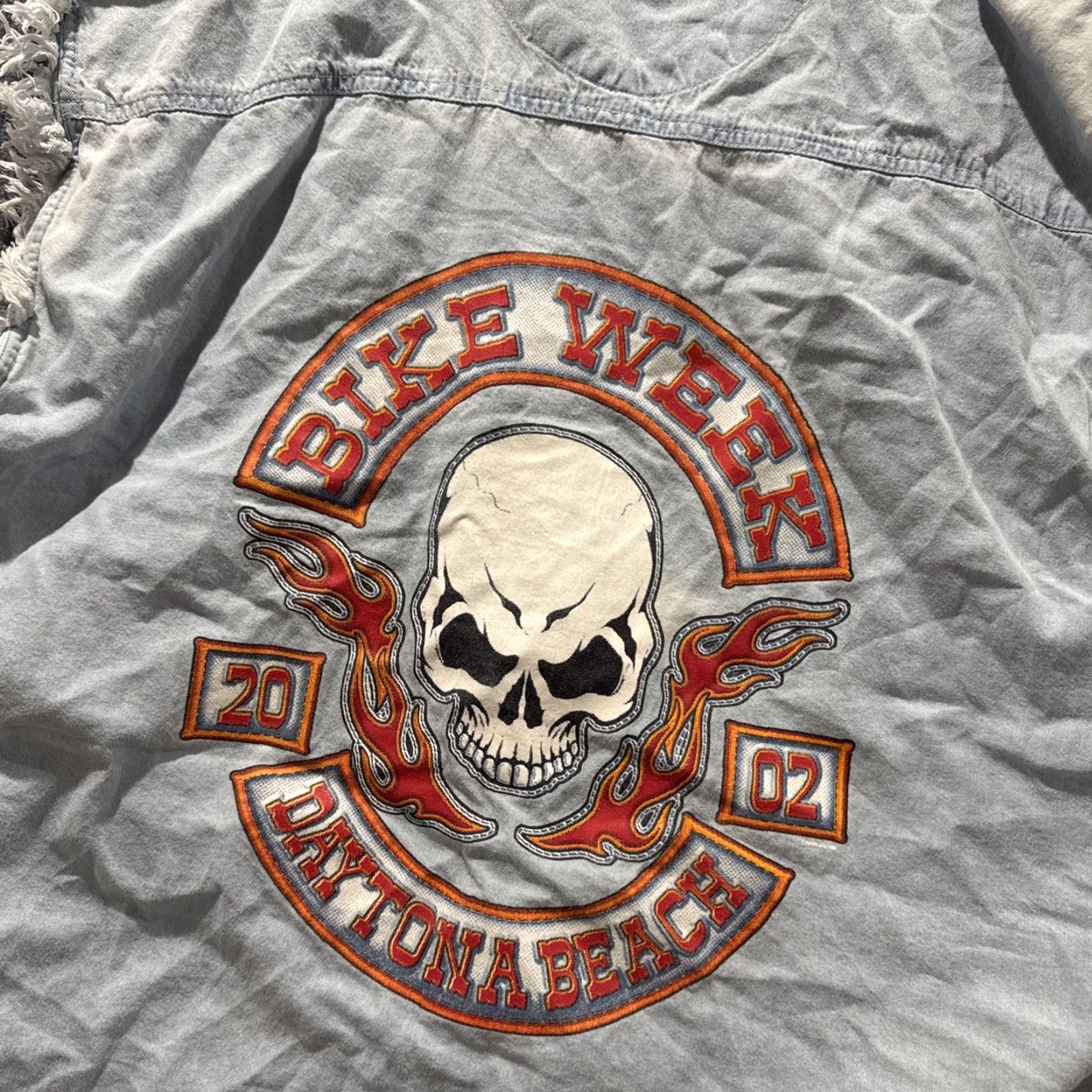 Denime VINTAGE Coliseum Denim Button Up T-Shirt 3X Big & Tall Men Blue Skull Flaming 00’s Daytona Bike Week 02 3X Mens Shirts Size US XXL / EU 58 / 5 - 2 Thumbnail