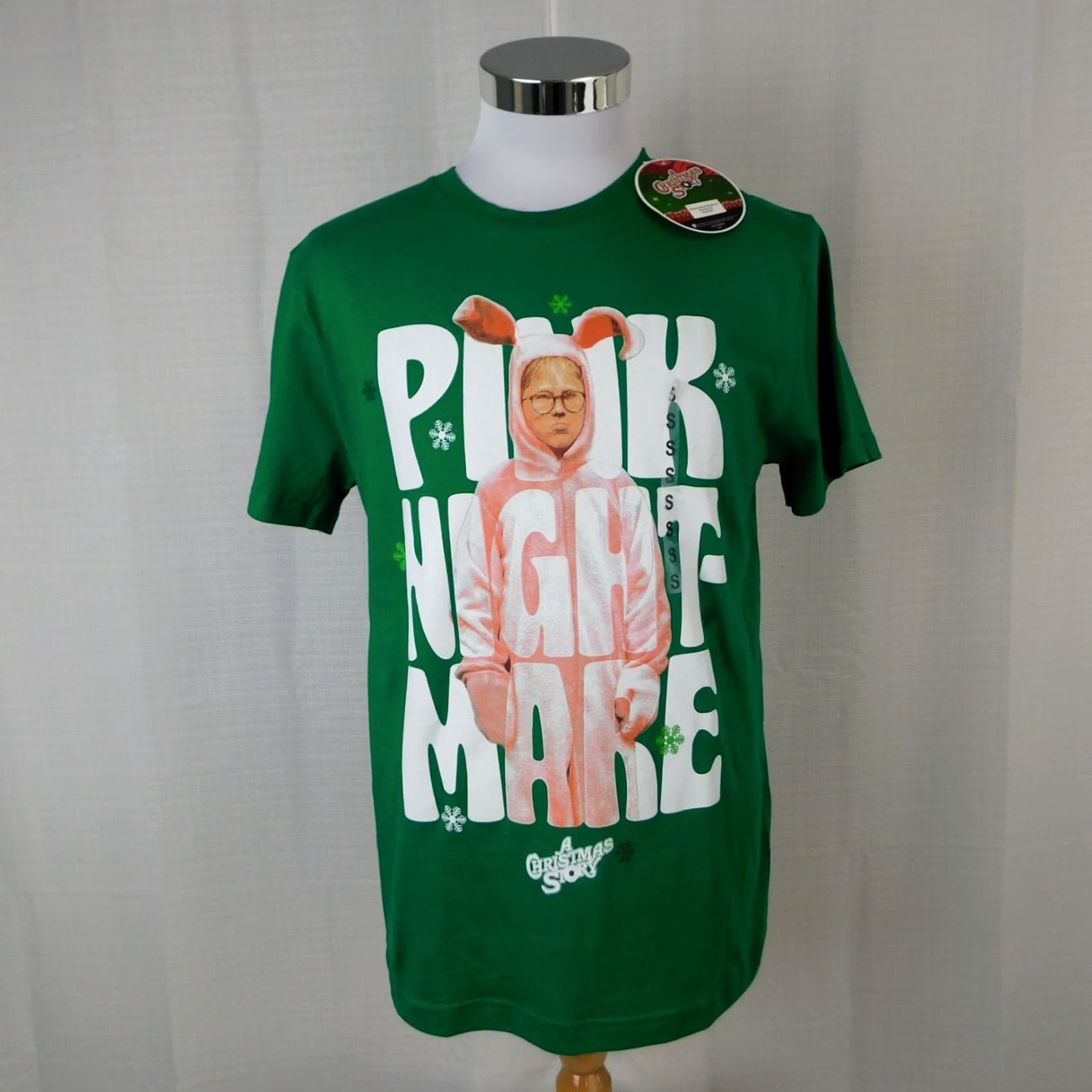 Vintage Bioworld A Christmas Story Pink Nightmare Men's Holiday Graphic T-Shirt Green Small SS Crew Neck 100% Cotton Christmas, Holiday Mens Shirt Size US S / EU 44-46 / 1 - 2 Thumbnail