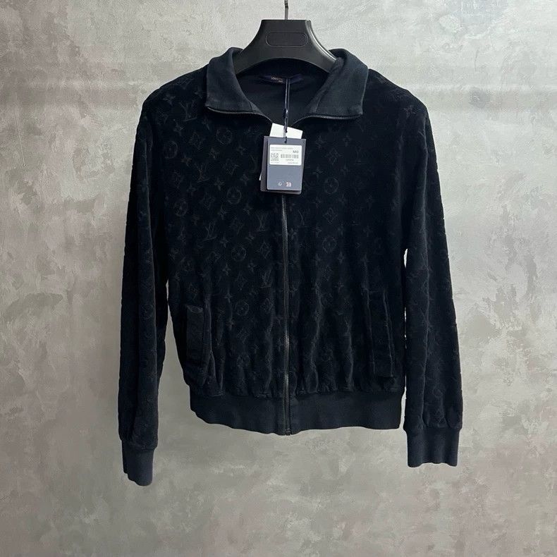 Louis Vuitton Black Solid Full Print Lapel Zip Jacket