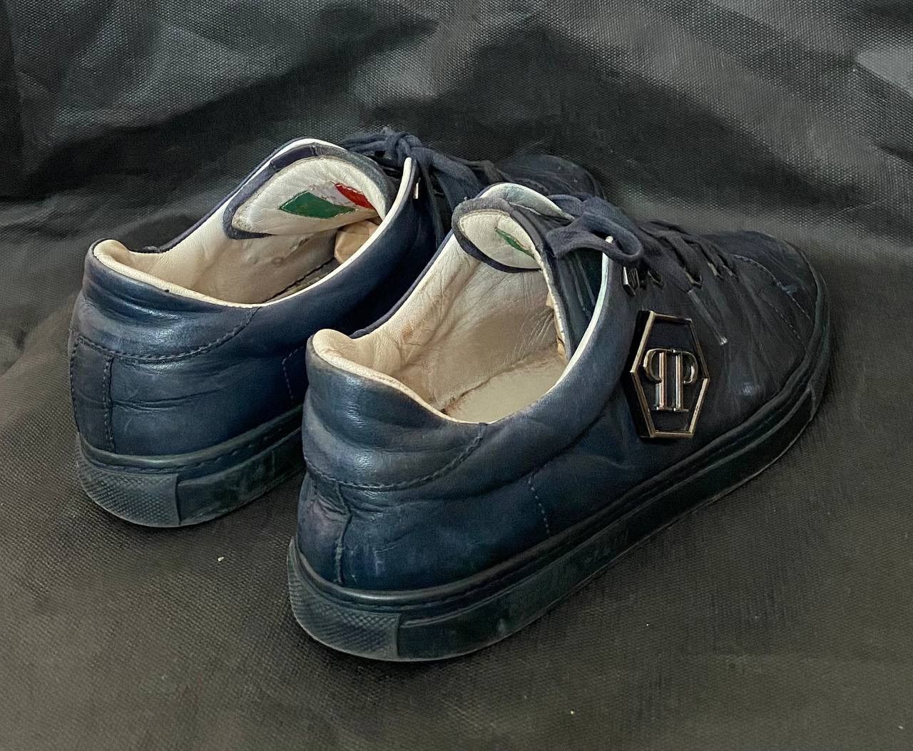 Philipp Plein 🔥 Philipp Plein Men Sneakers Size 40 Blue Leather Low Top Size US 7 / EU 40 - 7 Thumbnail