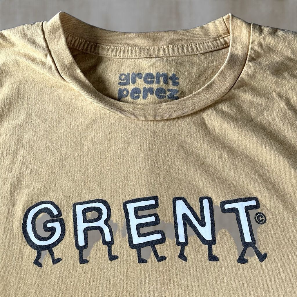 XLIM Grent Perez Shirt Men’s XL Yellow Cotton Crew Neck Short Sleeve Logo Rock Indie 90s Grent Perez Mens Size US XL / EU 56 / 4 - 1 Thumbnail