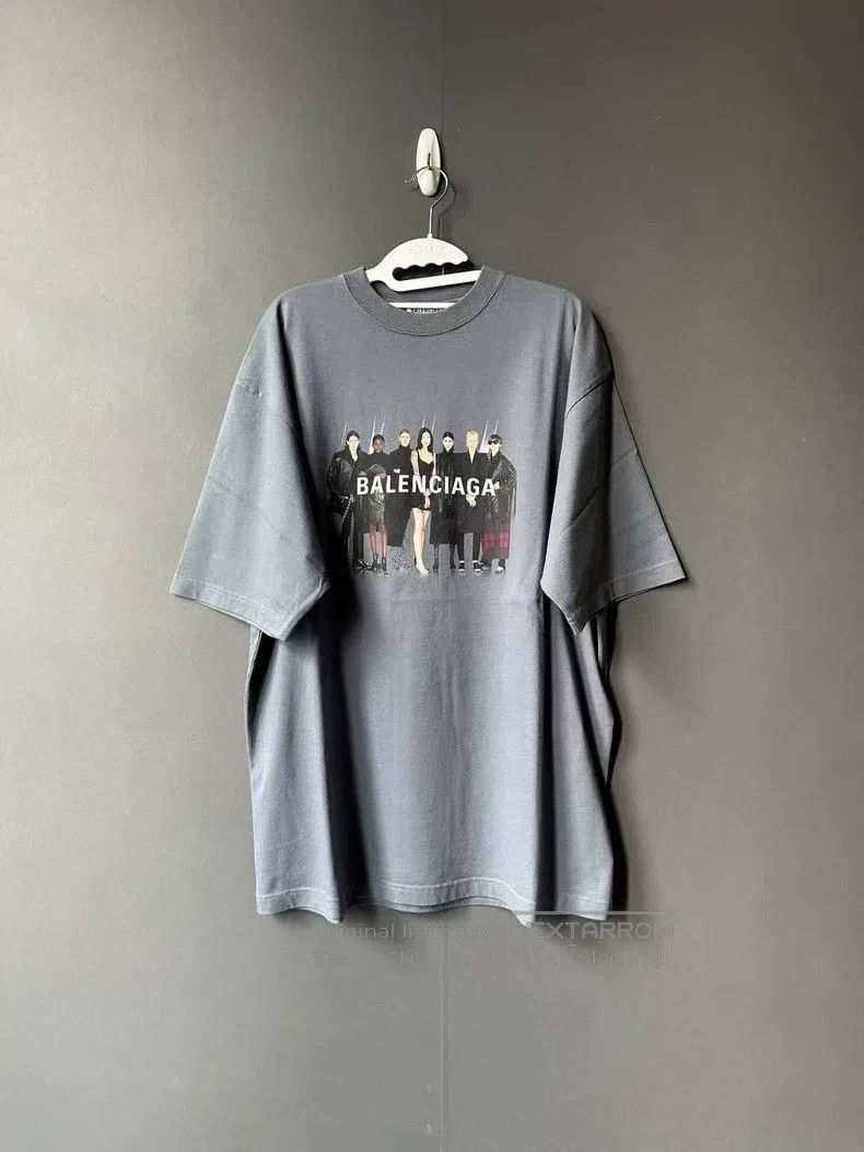 Balenciaga Balenciaga Gray-Blue Portrait Short Sleeve T-Shirt Size US M / EU 48-50 / 2 - 1 Thumbnail