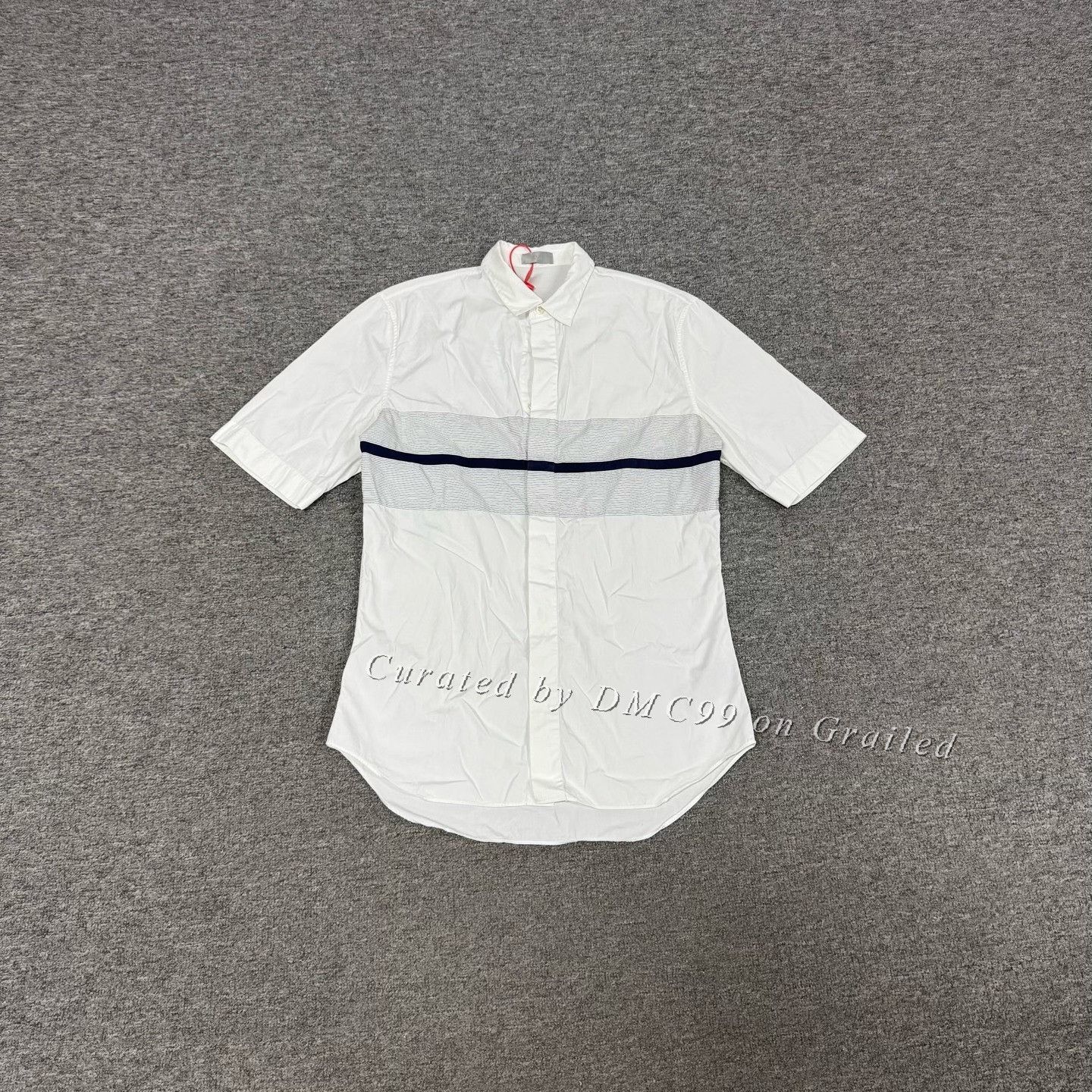 Dior Dior White Navy Stripe Collared Short-Sleeve Shirt Size S / US 4 / IT 40 - 1 Thumbnail