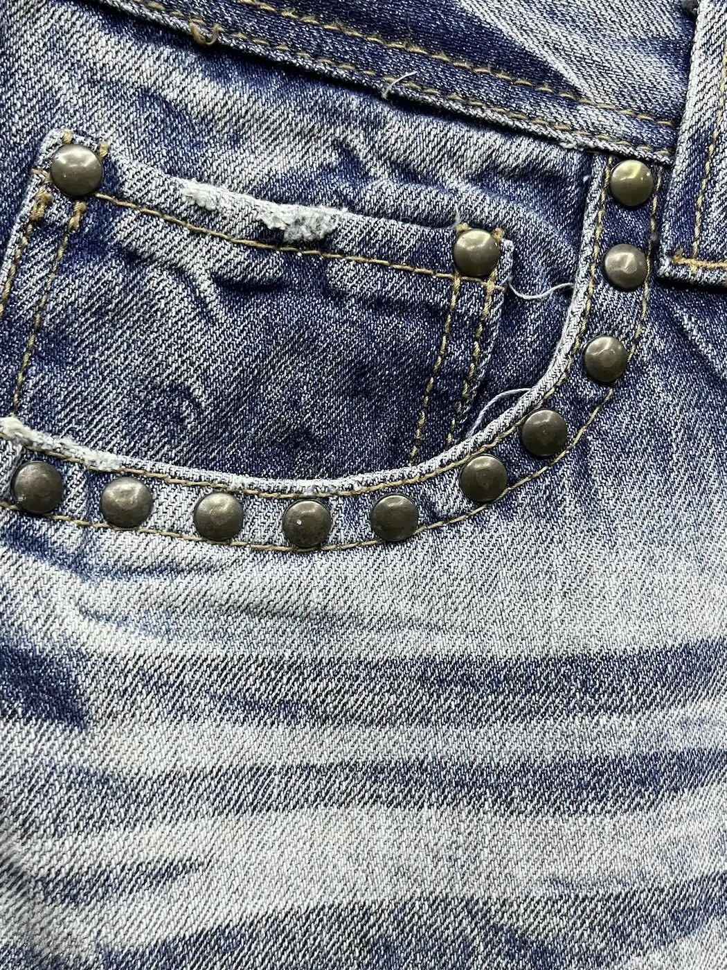 Seditionaries Distressed Studded Tribal Tattoo Slanted Pocket Denim Cargo Size US 31 - 3 Thumbnail