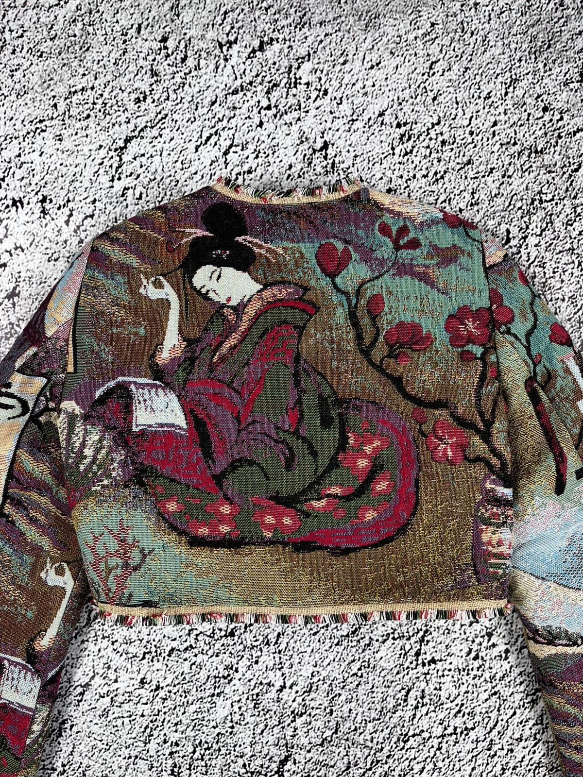 Handmade Vintage Japanese Geisha Tapestry Cropped Bolero Jacket Size S / US 4 / IT 40 - 4 Thumbnail