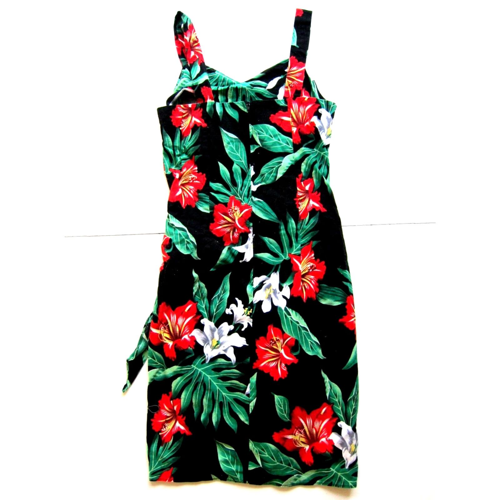 Evergreen VINTAGE Evergreen Island Hawaii Floral Tank Dress S-M Women Short Sleeveless Black Green Red Wrap Dress Size S / US 4 / IT 40 - 2 Thumbnail