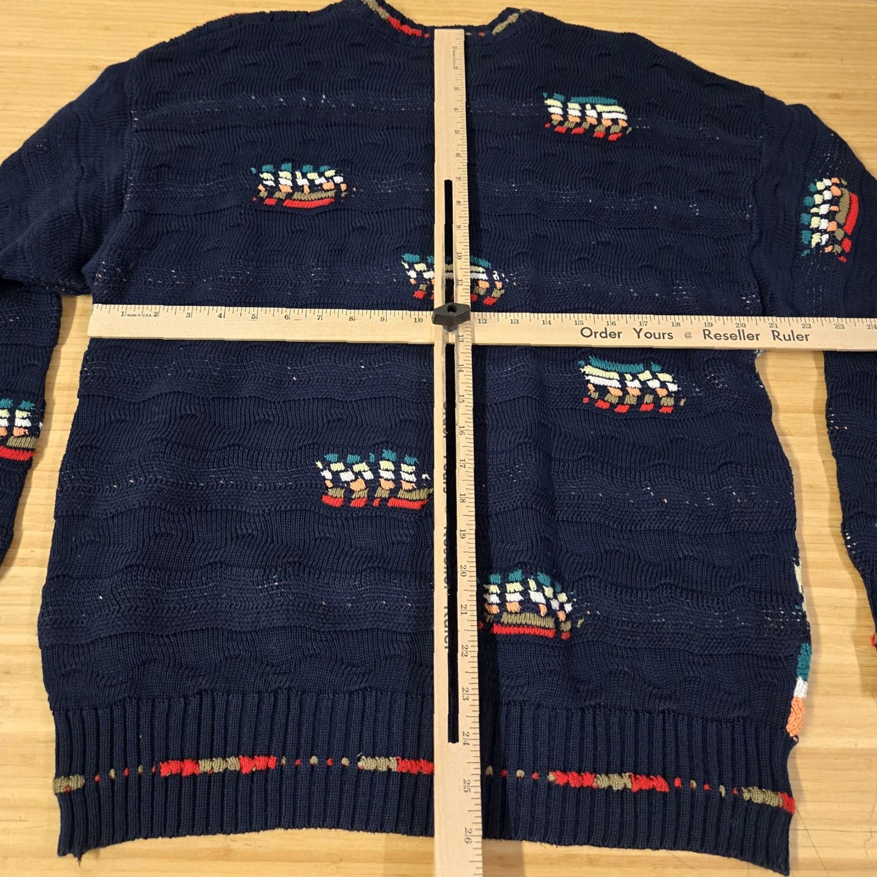 Vintage Kalaroo Australia Sweater Mens Medium Navy 3D Knit Mercerised Cotton Pullover Size US M / EU 48-50 / 2 - 7 Thumbnail