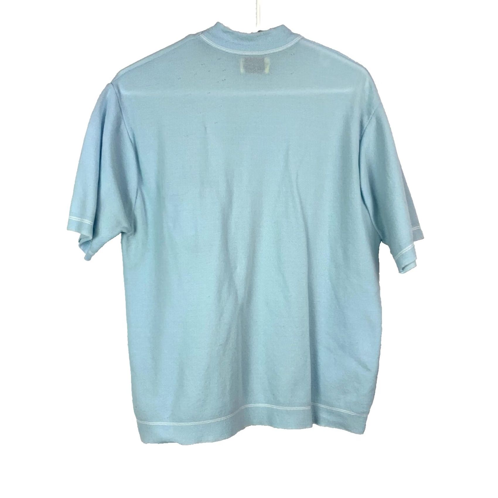 JCPenney VINTAGE 60s JcPenney Blue Shirt Mockneck Short Sleeve L Mens Size US L / EU 52-54 / 3 - 3 Thumbnail