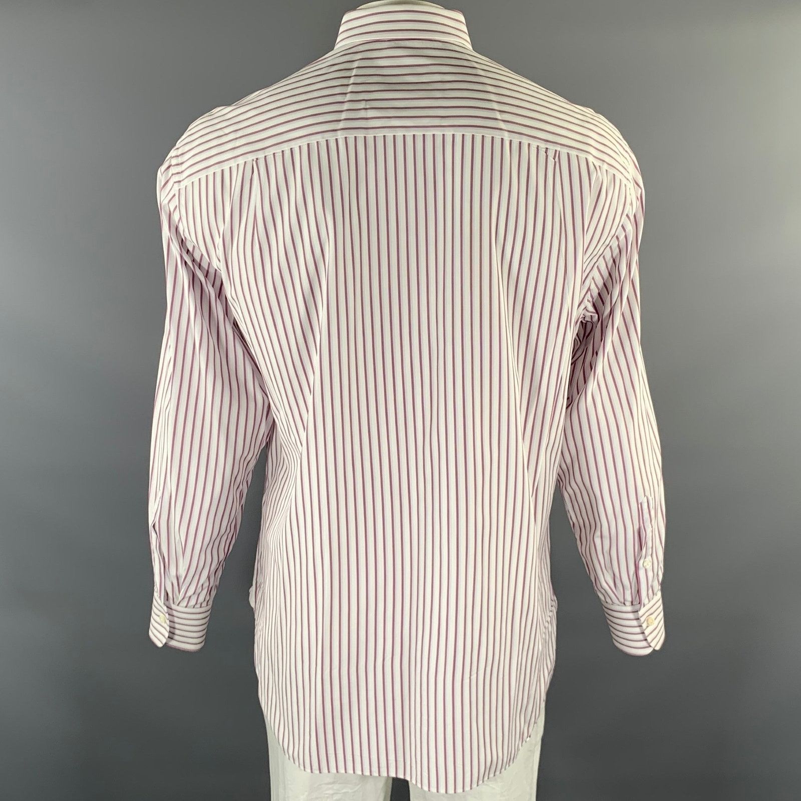 Ermenegildo Zegna ERMENEGILDO ZEGNA White Purple Blue Stripe Long Sleeve Shirt Size US XL / EU 56 / 4 - 4 Thumbnail