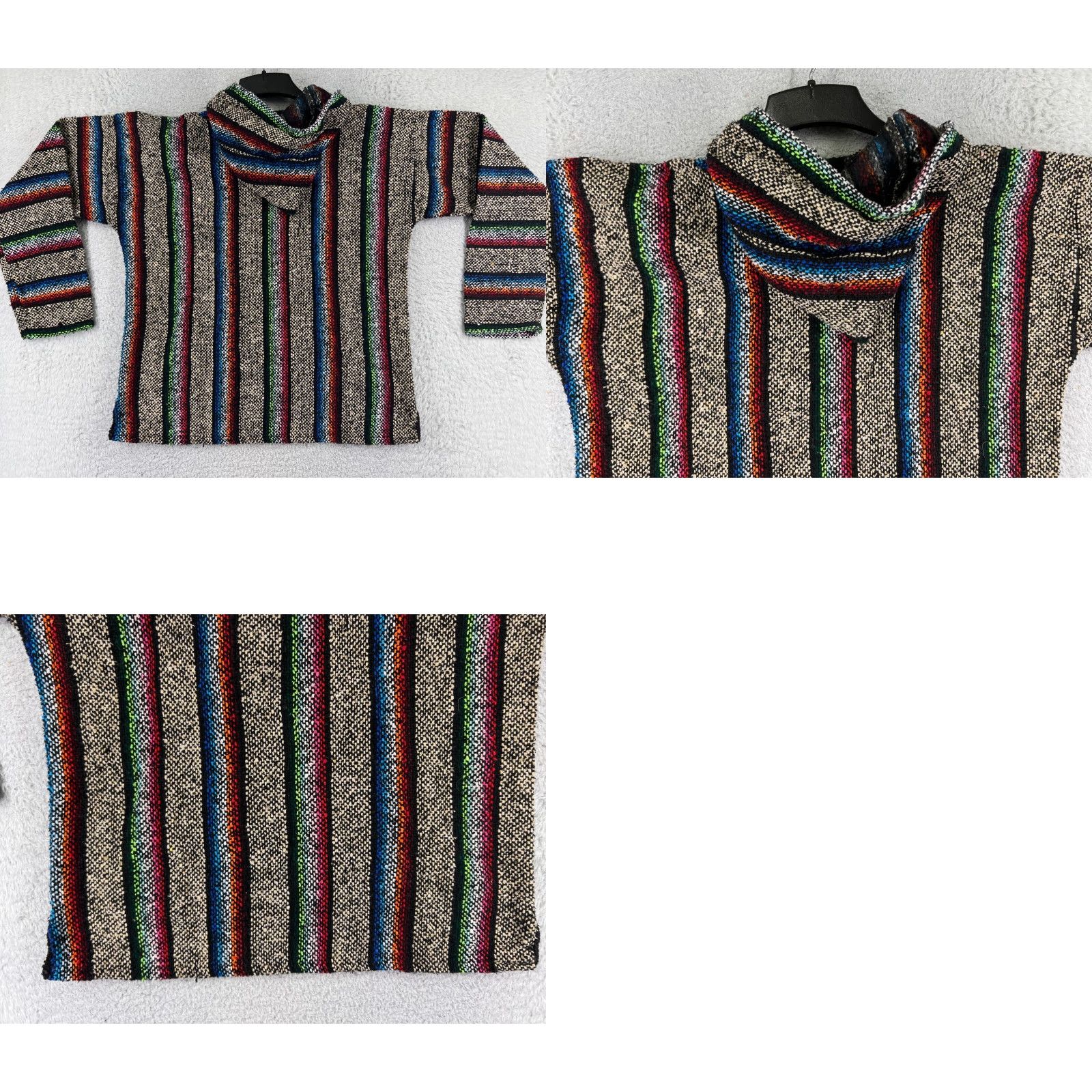 Rainbow Baja Hoodie Adult Medium Beige Rainbow Acrylic Blend Drug Rug Poncho Mexico Pullover Hooded Long Sleeve Crew Neck Pockets All Seasons Regular Mens Size US M / EU 48-50 / 2 - 9 Thumbnail