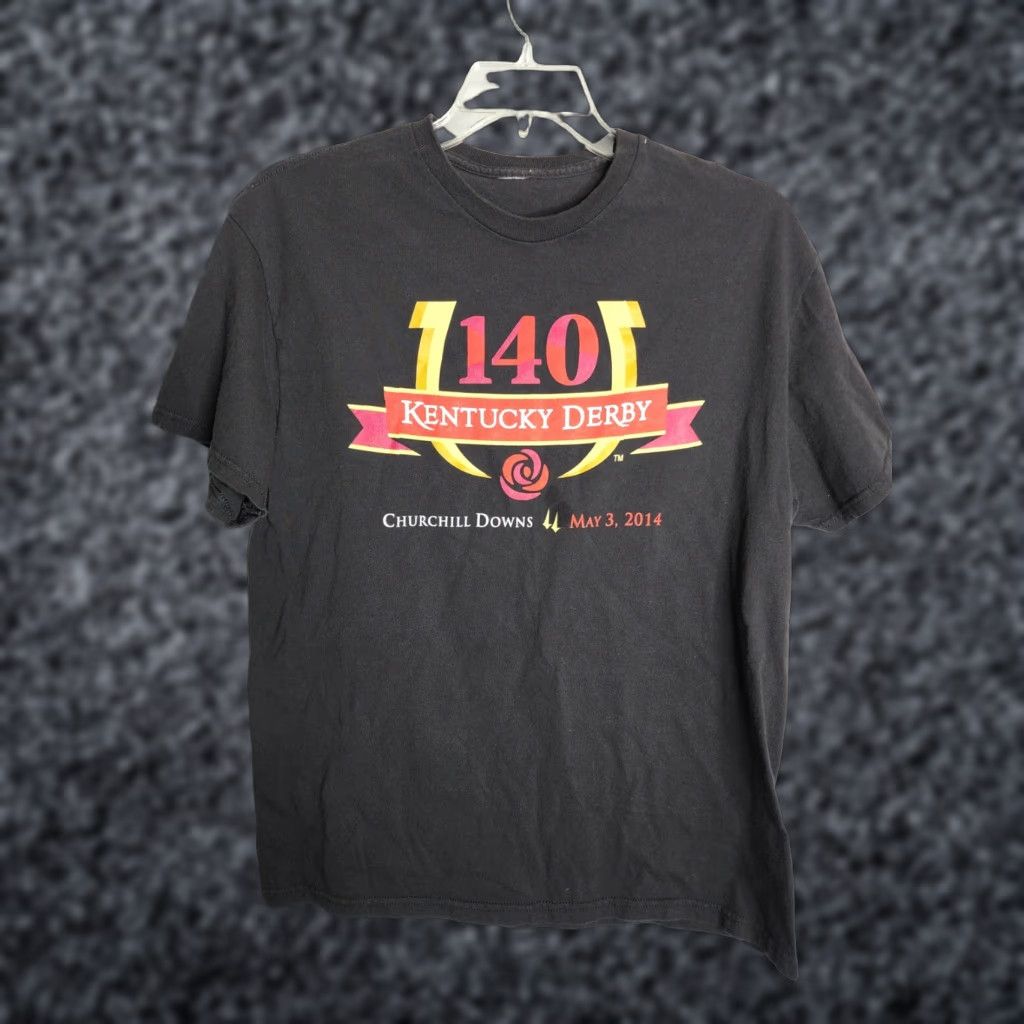 Logo 7 Kentucky Derby T-Shirt Mens M 140th 2014 Logo Black Cotton Short Sleeve Crew Neck Unisex Adults Size US M / EU 48-50 / 2 - 1 Thumbnail
