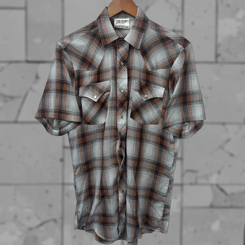Ariat VINTAGE Dan River Lariat Fabrics Plaid Shirt Mens Size S Brown Snap Button Short Sleeve Size US S / EU 44-46 / 1 - 1 Thumbnail