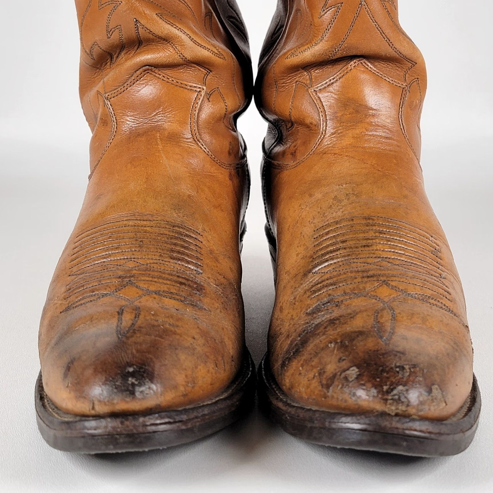 Justin Boots VINTAGE Justin Boots Men's 10.5 E Brown Leather Cowboy Western Pull-on Boots USA Size US 11 / EU 44 - 3 Thumbnail