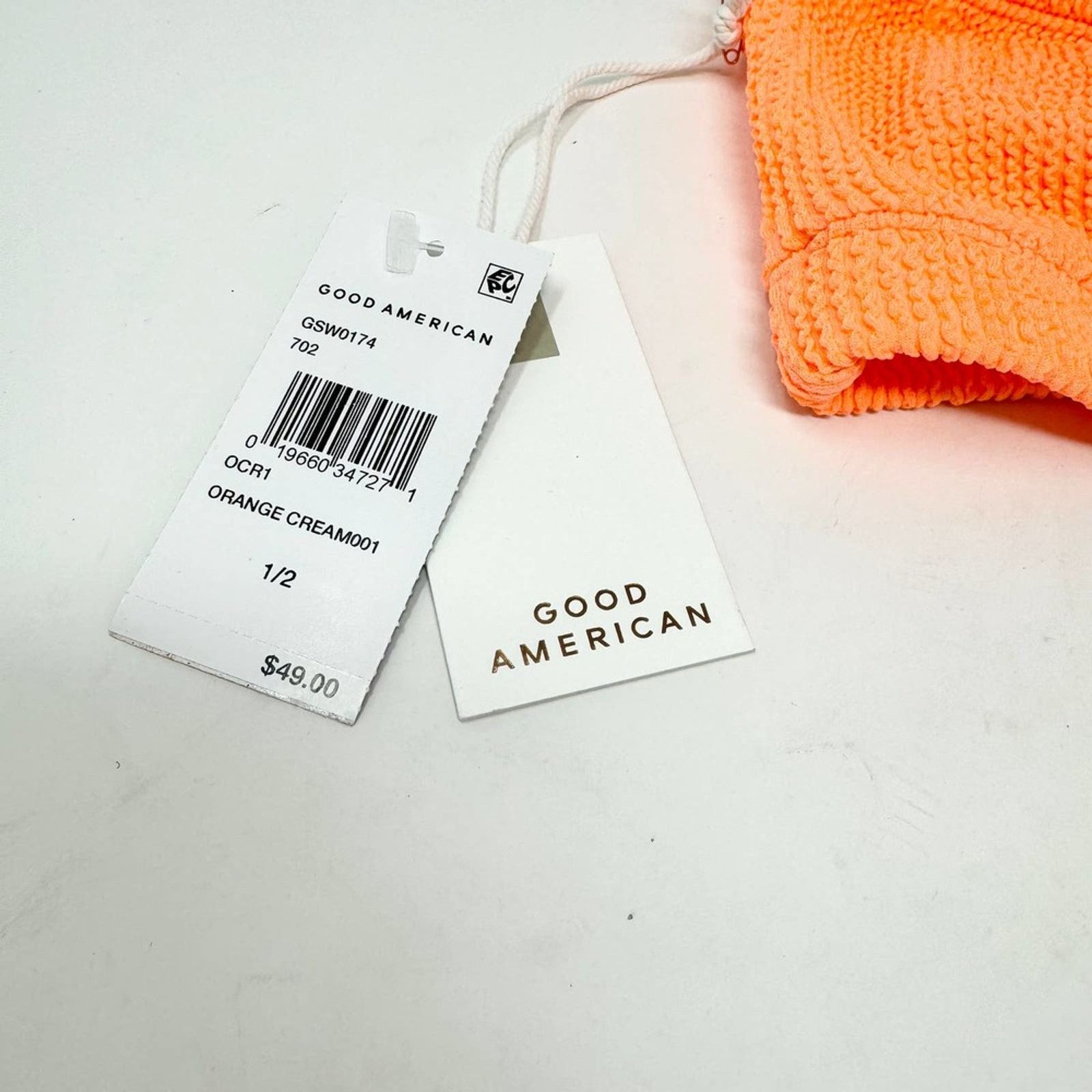 Good American Good American Orange Crinkle Basic Bandeau Bikini 1/2 S/M Size ONE SIZE - 4 Thumbnail