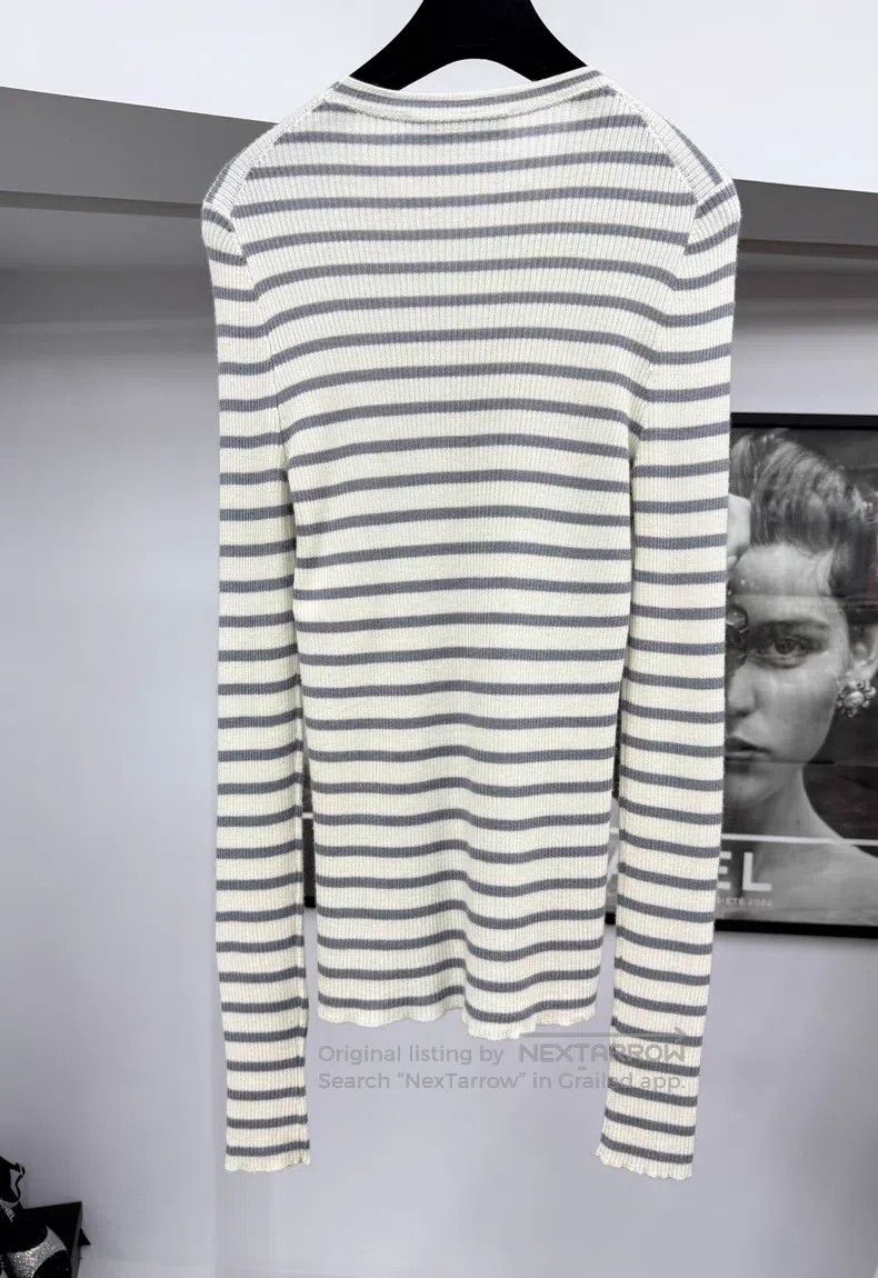Dior Dior Gray-white striped sweater with long sleeves Size S / US 4 / IT 40 - 3 Thumbnail