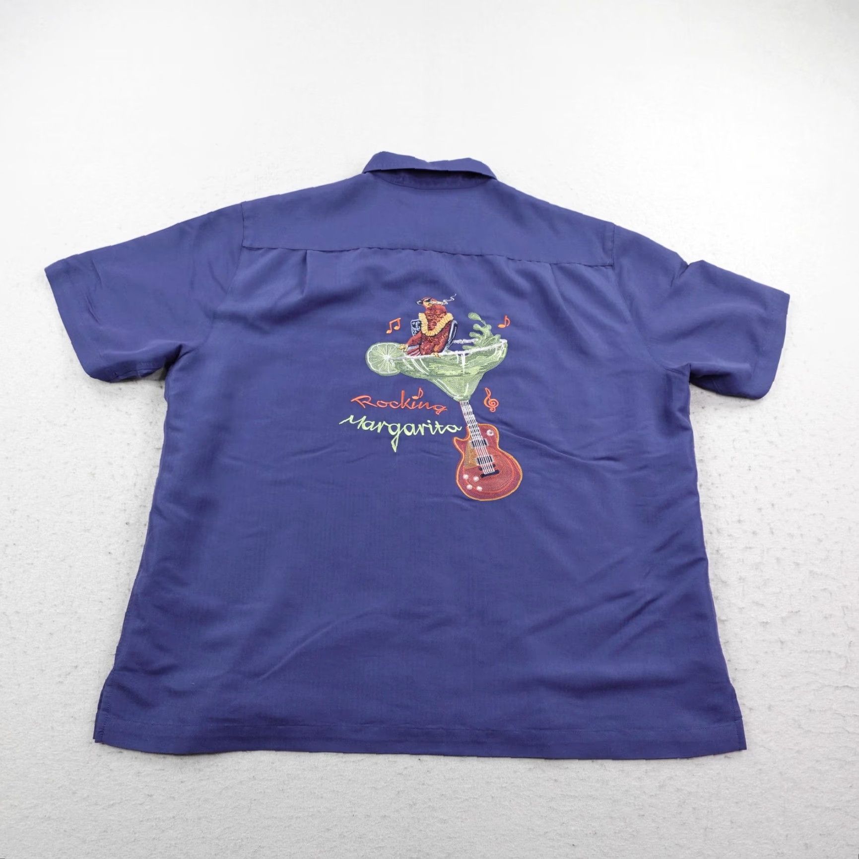 Vintage Caribbean Shirt Men XL Blue Rocking Margarita Parrot Guitar Embroidered Hawaiian Size US XL / EU 56 / 4 - 2 Thumbnail
