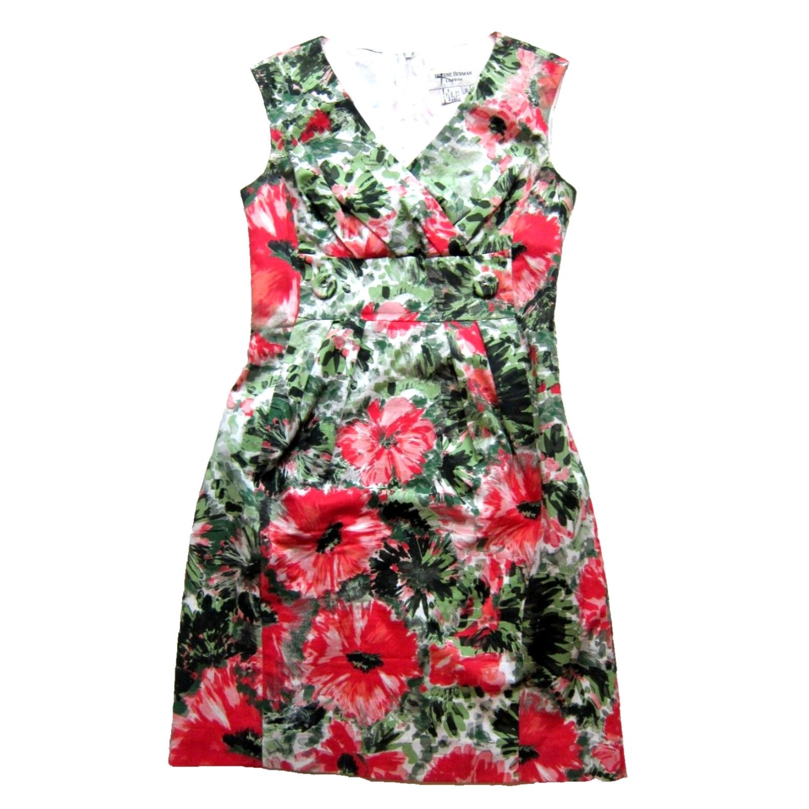 Vintage VINTAGE Helene Berman London Cotton Green Pink White Floral Sleeveless Sheath Dress 2 Size XS / US 0-2 / IT 36-38 - 2 Thumbnail