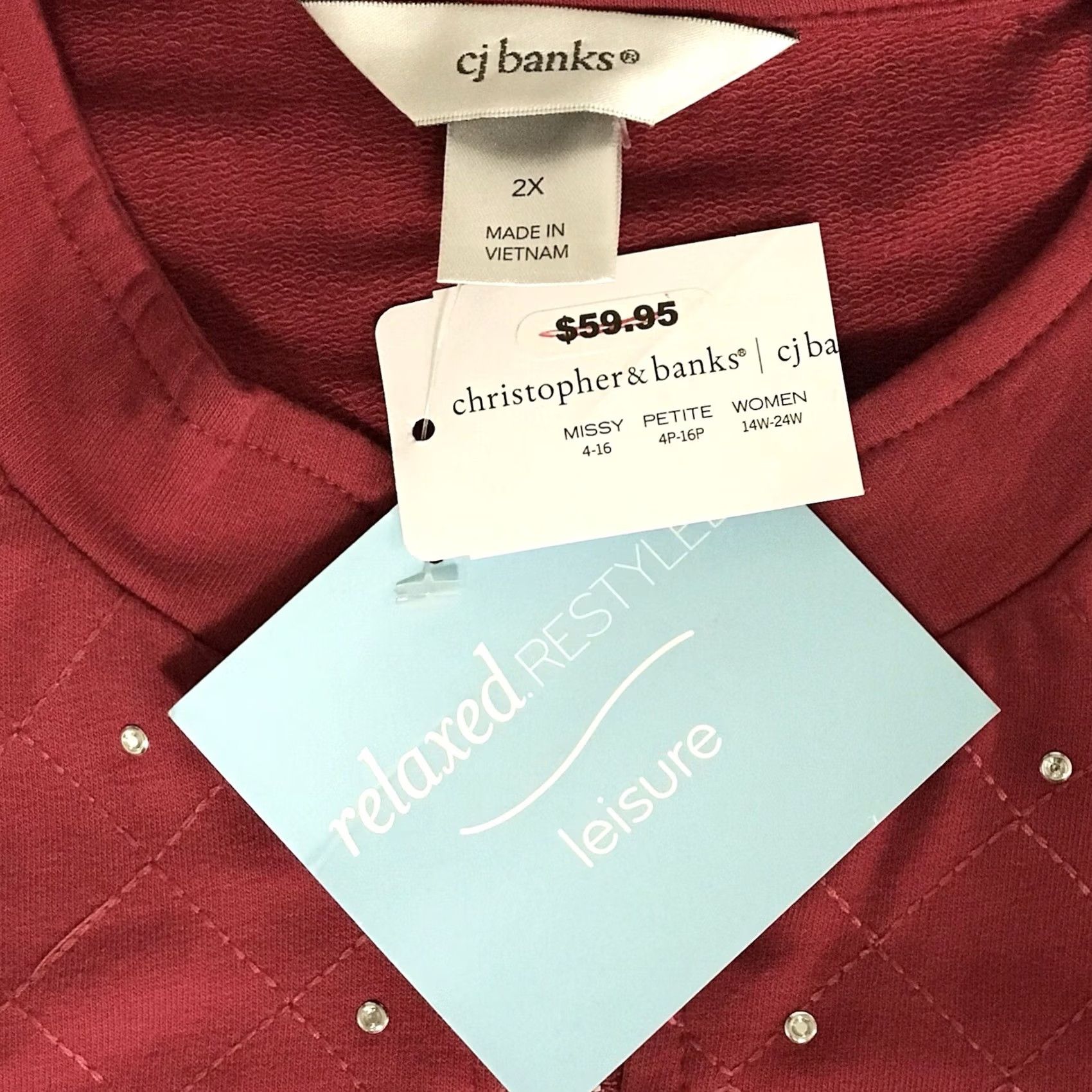 Vintage Christopher & Banks Women Red Jeweled Relaxed Restyled Zip Sweatshirt 2XL Size XXL / US 16-18 / IT 52-54 - 2 Thumbnail