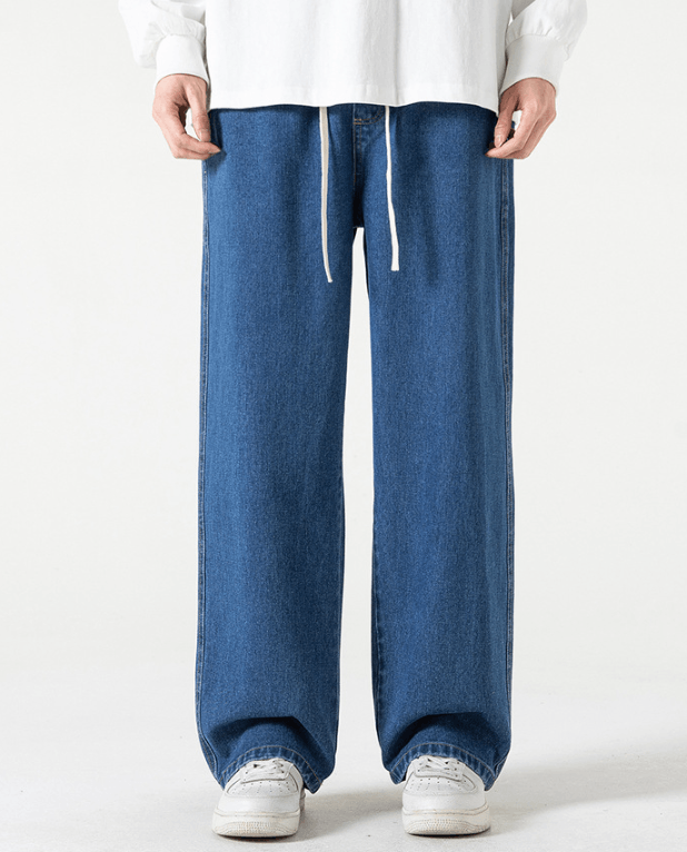 Japanese Brand Dark blue washed distressed straight drawstring jeans Size US 32 / EU 48 - 1 Thumbnail
