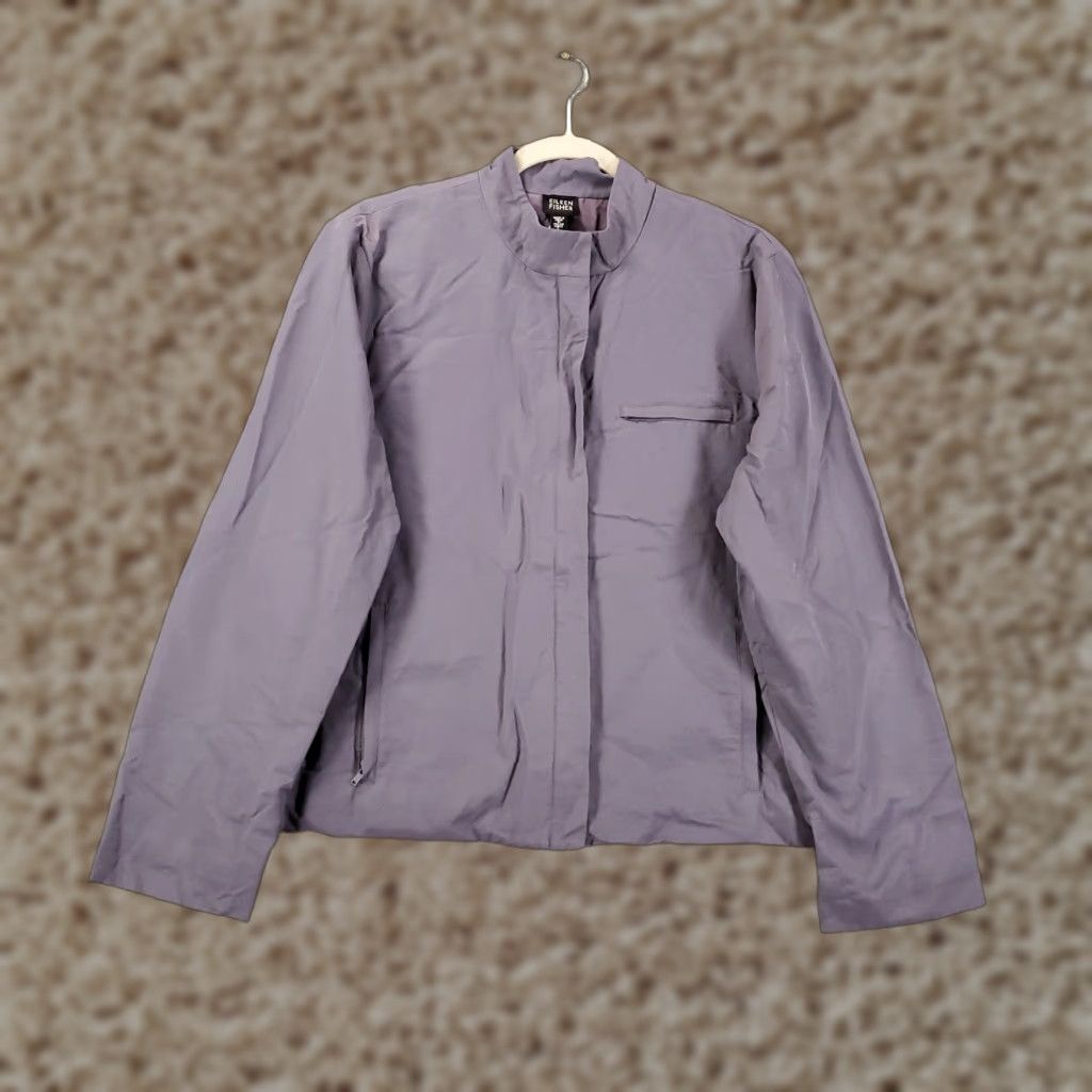 Eileen Fisher VINTAGE Eileen Fisher Jacket Womens L Purple Full Zip Pockets Lined Knit Cotton Blend Short Sleeve? Size L / US 10 / IT 46 - 1 Thumbnail
