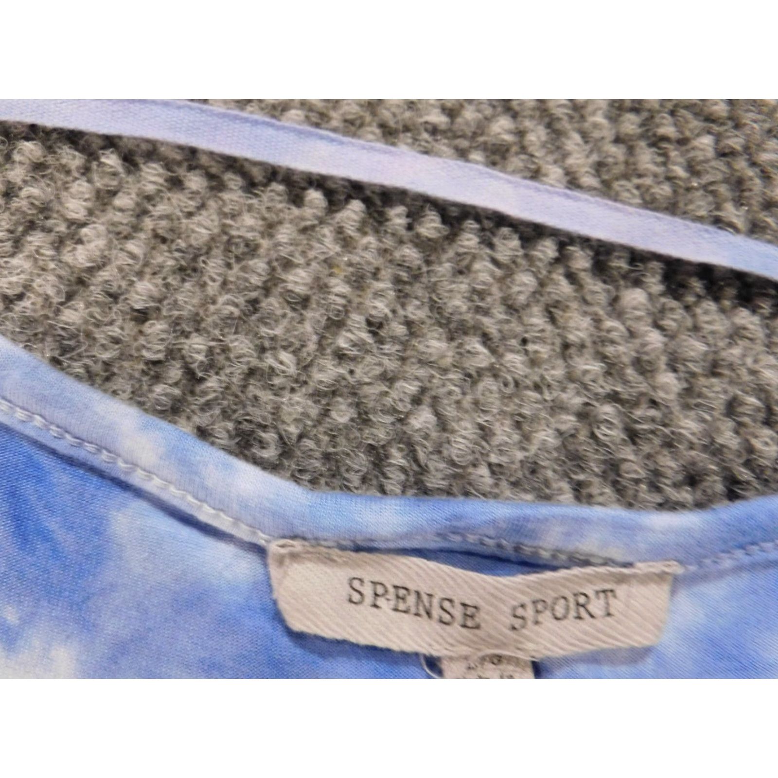 Vintage Spense Womens Shirt Large Blue pullover stretch sport Blouse Short Sleeve Round Neck Casual Regular Button Viscose Spandex Floral Basic American Size L / US 10 / IT 46 - 4 Thumbnail