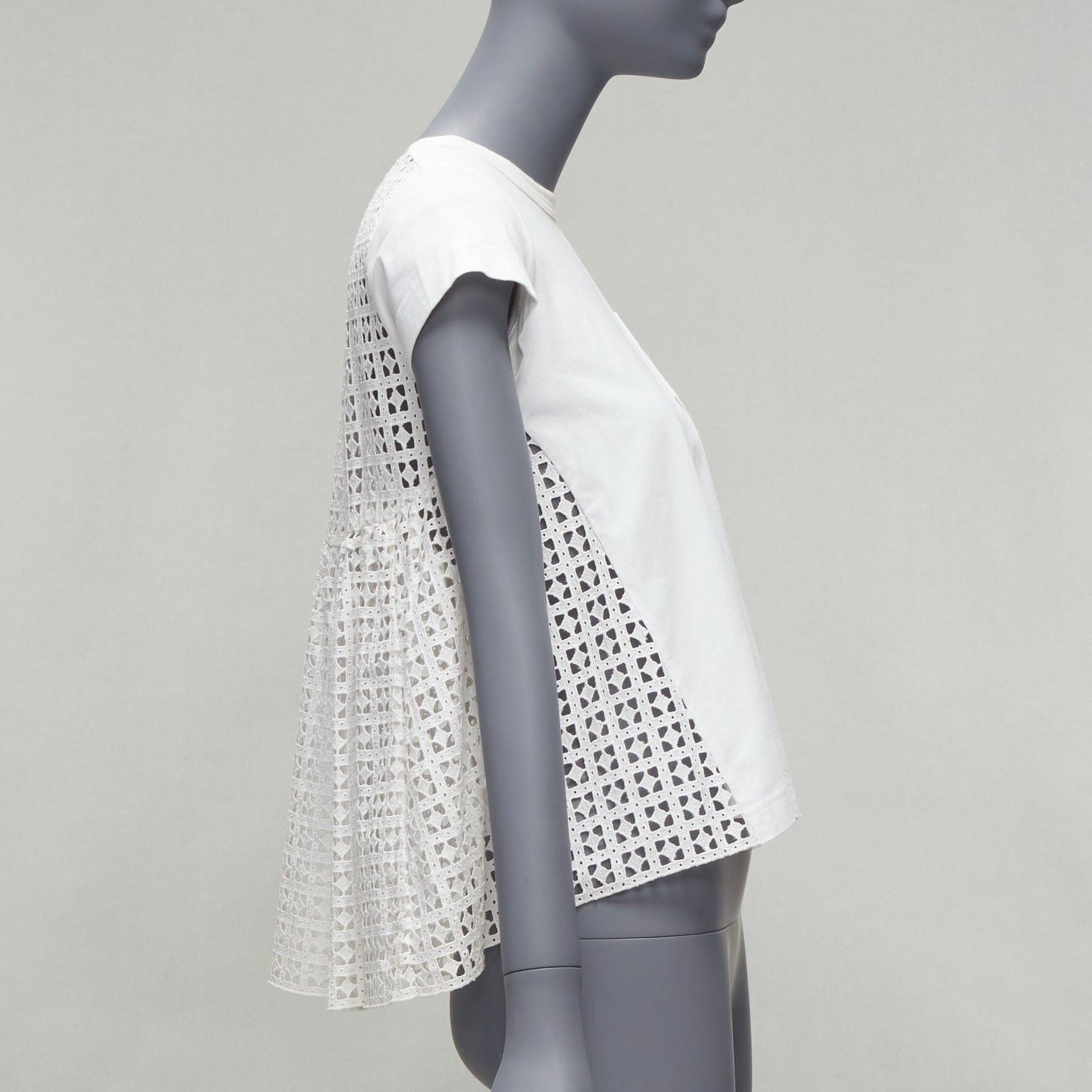 Sacai SACAI LUCK white eyelet flared back babydoll short sleeve pockted tshirt top JP1 S Size M / US 6-8 / IT 42-44 - 1 Thumbnail