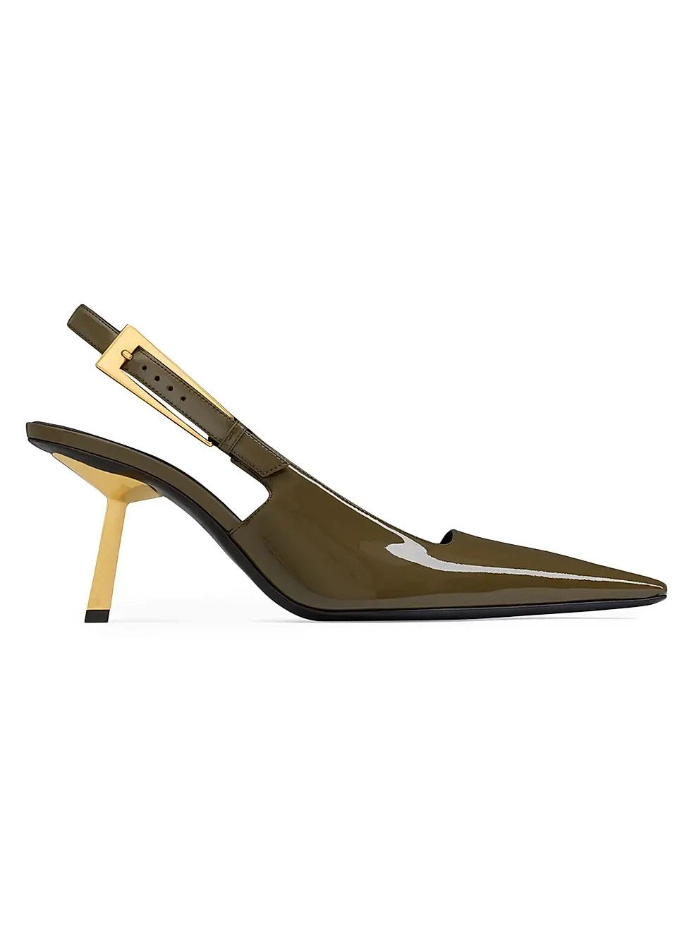Saint Laurent Paris os11x0126 Lee Slingback Pumps in Patent Leather Kaki Green Size US 11 / IT 41 - 1 Thumbnail