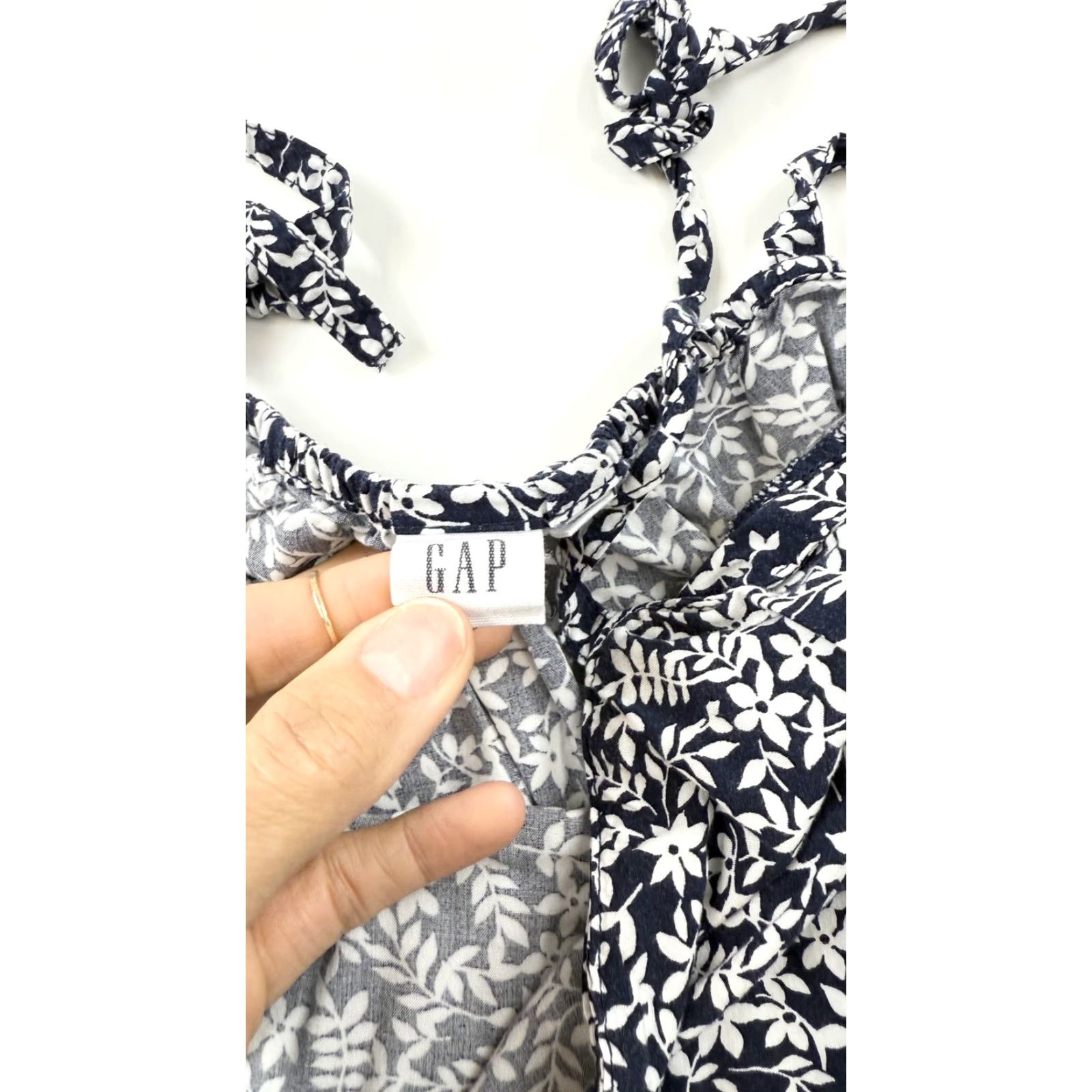 Gap Gap Jumpsuit Womens XS Navy Blue White Floral Wide Leg Tie Strap Rayon Casual Size 26" / US 2 / IT 38 - 2 Thumbnail