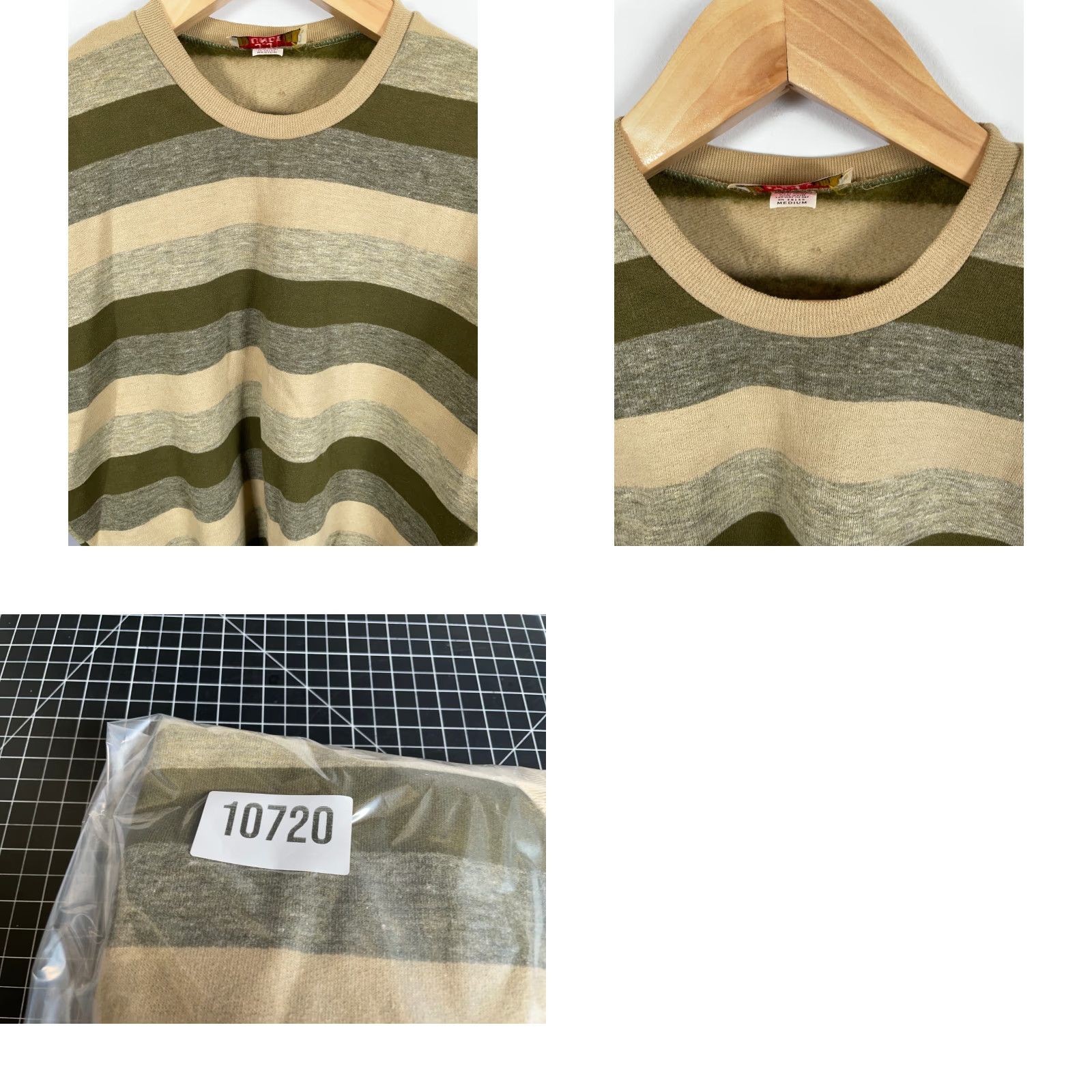 Vintage VINTAGE 70s Striped Sweatshirt Adult Medium Beige J.J. Thunder Crew Neck Long Sleeve 50/50 Cotton Polyester Knit Pullover Size US M / EU 48-50 / 2 - 9 Thumbnail