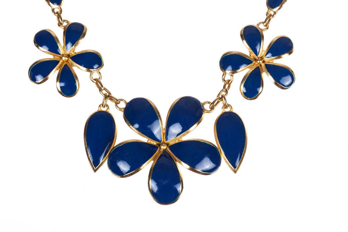 Balenciaga Balenciaga Two-Piece Gold and Blue Enamel Flower Set Size ONE SIZE - 4 Thumbnail