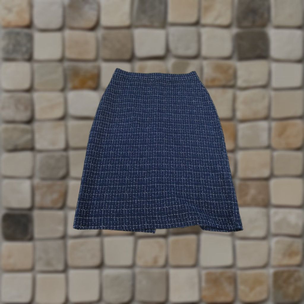 Anthropologie Maeve Anthropologie Skirt Womens XS Navy Blue Cotton Blend Pencil Knee Length Zipper Check Pattern Size 26" / US 2 / IT 38 - 1 Thumbnail