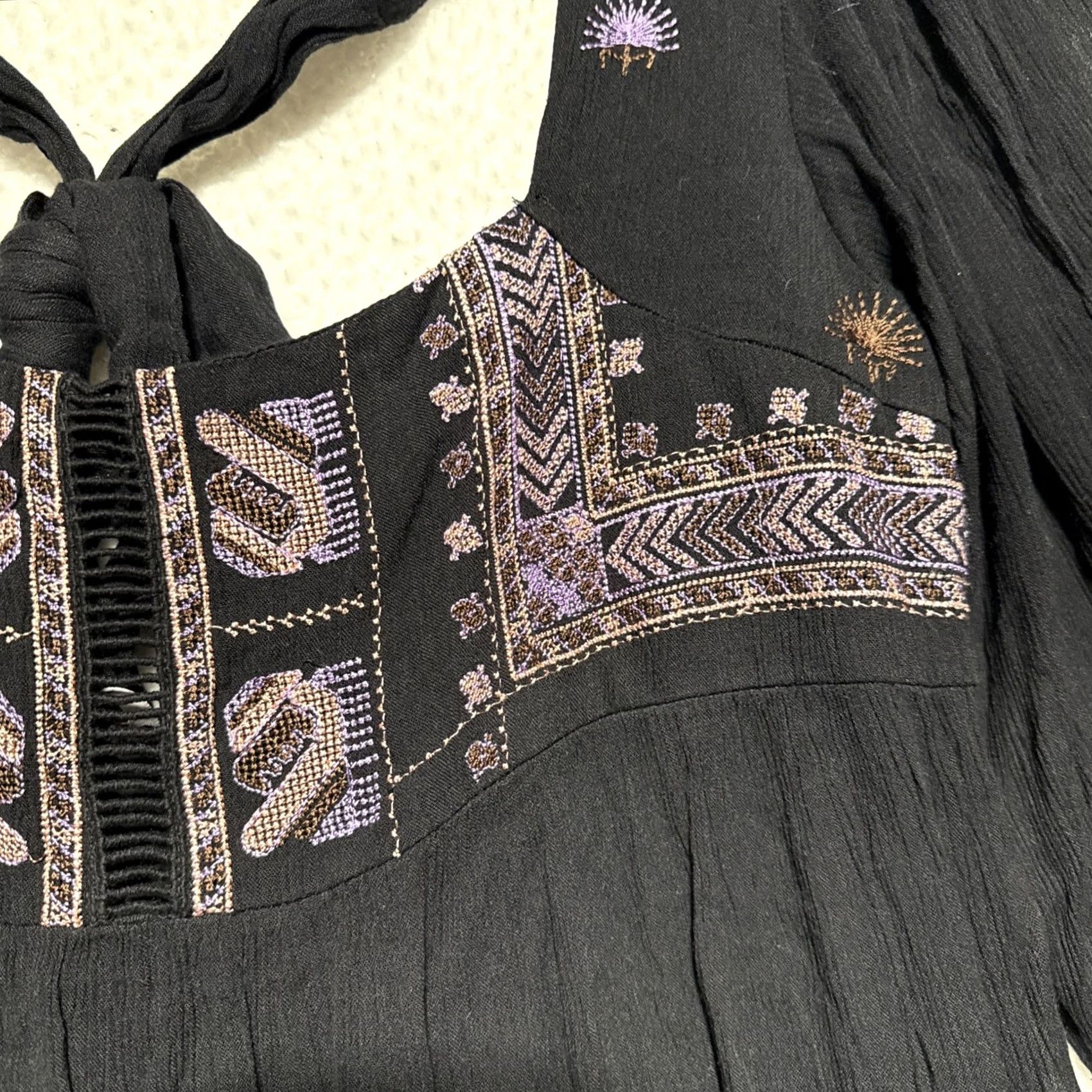 Free People Free People Dress Boho Mini Black Open Back Embroidered Rayon S Small NWT OB888346 Women Party/Cocktail Bohemian Open Back Dress Size S / US 4 / IT 40 - 4 Thumbnail