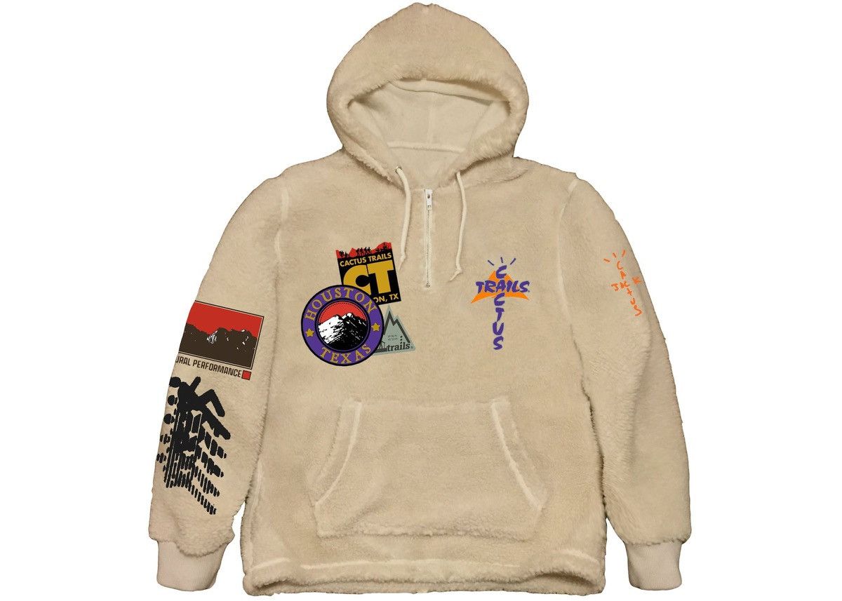 image of Travis Scott Cactus Trails Half Zip Sherpa Hoodie in White, Men's (Size Small)