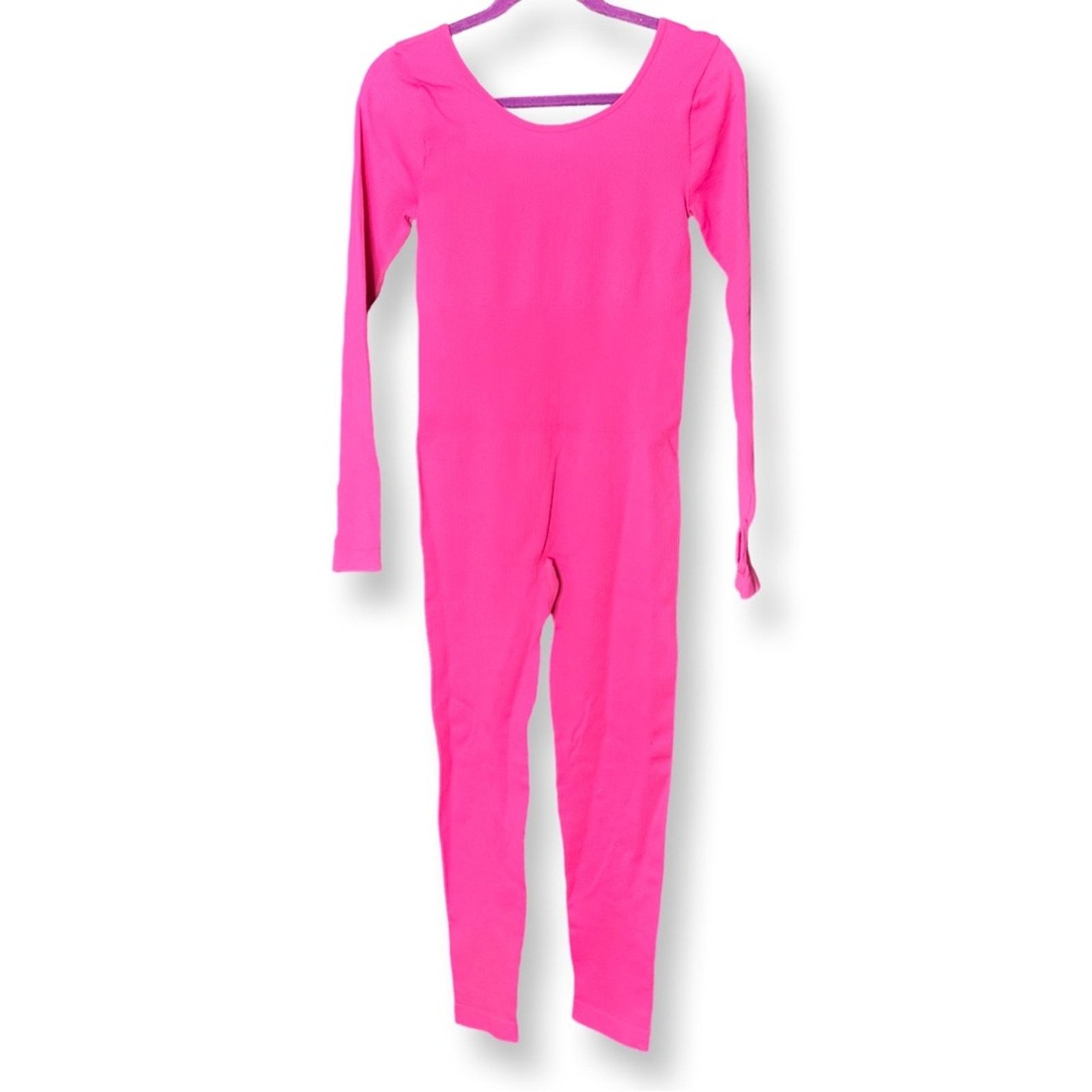 Other NWOT Pink Ribbed Long Sleeve Jumpsuit Size 29" - 3 Thumbnail