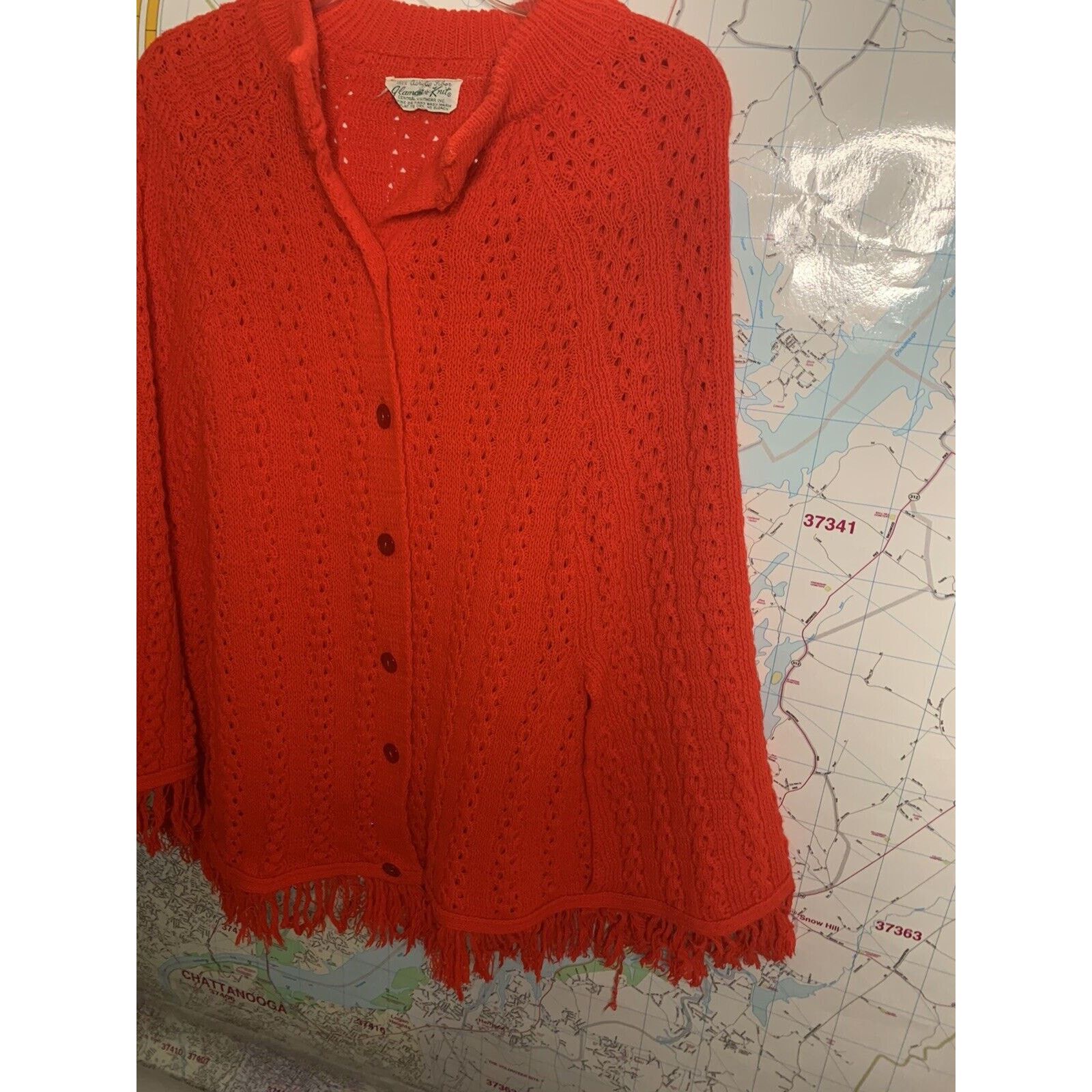 Vintage Vintage Glamour Knit Poncho Ladies Red Cape One Size Size ONE SIZE - 6 Thumbnail
