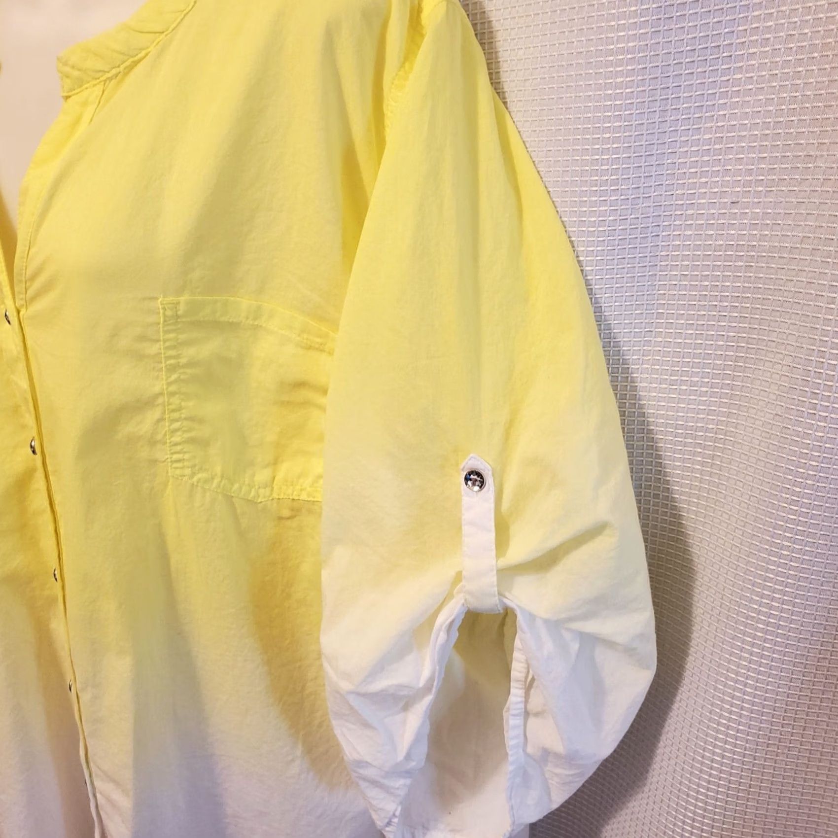 Vintage Catherine's Plus Sz 3X Yellow Ombre Button Down Blouse Rhinestones Roll Tab Sleeve Women Size XXL / US 16-18 / IT 52-54 - 3 Thumbnail